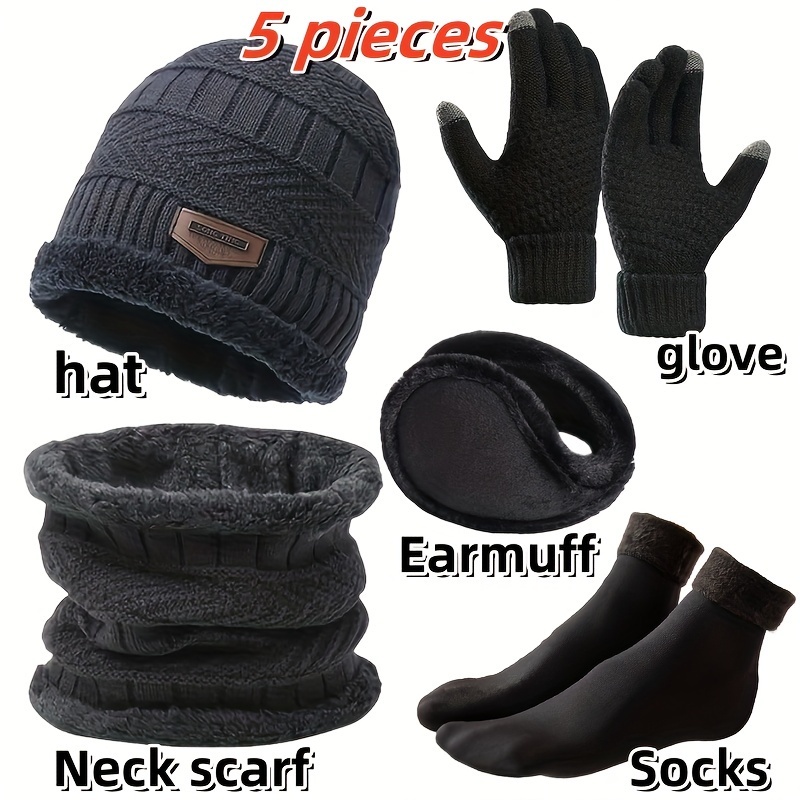 5pcs Winter Warmth Survival Suit - Quilted Vest, Hat, Gloves, Earmuffs & -Slip Socks | Lightweight Cold Weather Protection for Outdoor Activities,, Camping in Extremely Low Temperatures | Suitable for Extreme Winter Conditions