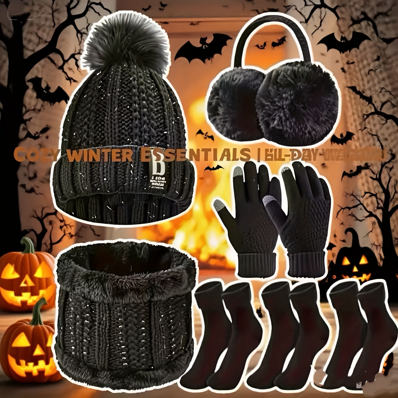 Winter Sports Set , Thick Warm Knit Beanie Gloves Ear Muffs & Snow Socks , Soft Stretchy Pullover for Men & Women , 7pcs , Red , Outdoor Skiing Cycling Hiking Gear , Solid Color Design Durable Outdoor Wear