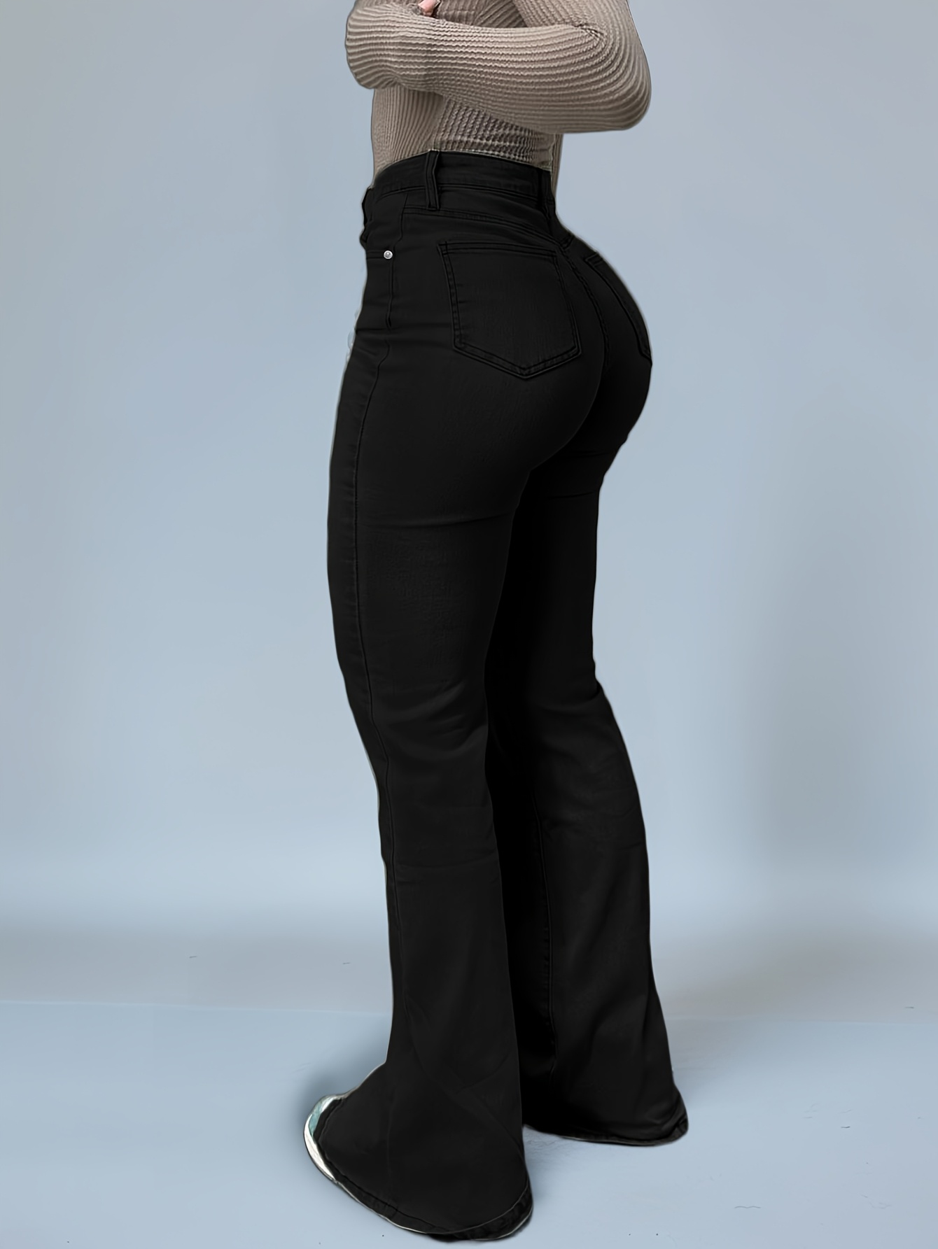 High-Waisted Stretch Jeans for Women with a Bootcut Design, Available in Solid Colors, Perfect for Casual And Versatile Wear. - Image 2