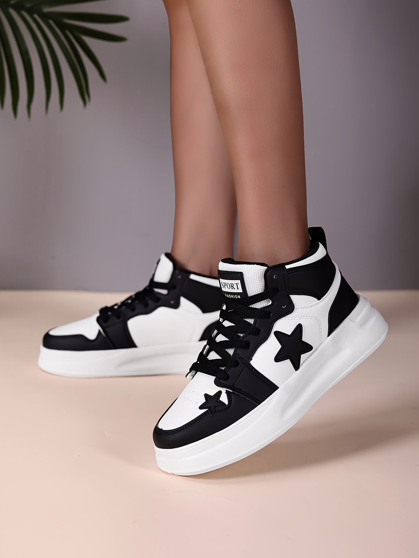 Women'S High-Top Sneakers - All-Season Lace-Up Shoes with Cushioned EVA Sole, Black & White colorway - Lightweight Sneakers for Gym, Running, Everyday - Synthetic Cover Upper & Breathable Fabric Lining - Non-Slip Streetwear Footwear, Gym Trainers, Sporty Design, Comfortable Fit, Women