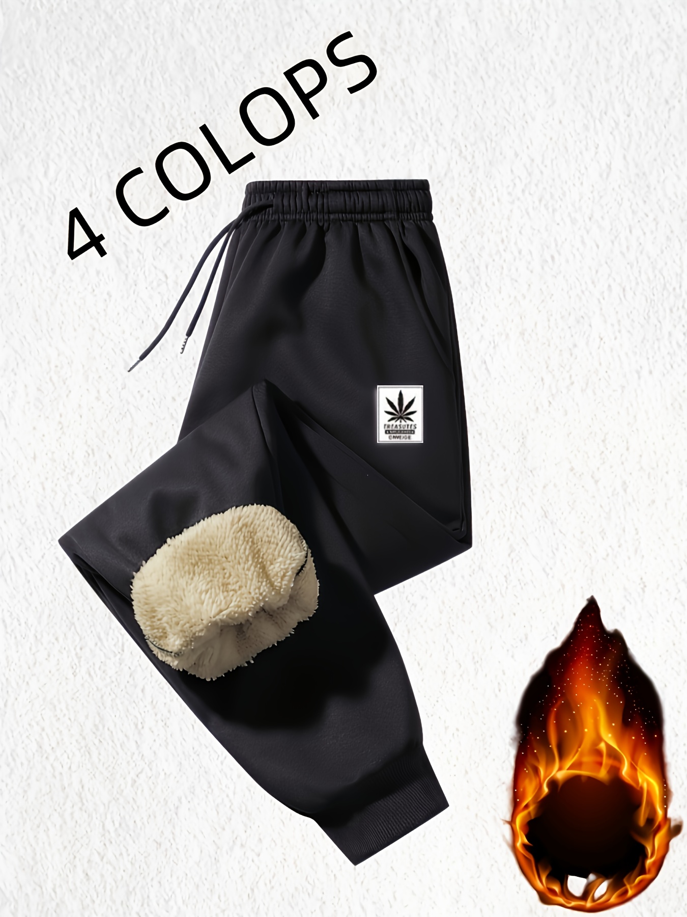 Men'S Thickened Warm Jogger Pants - Winter Sports Long Trousers with Floral Print, Elastic Drawstring Waistband, Thickened Gym Top for Cold Weather, Machine Washable Polyester