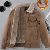 Boys' Autumn/Winter Fashion College Style Retro Street Trend Casual Versatile Fleece-Lined Zip-Up Jacket with Plush Collar, Multiple Pockets, and Hooded Coat for Outdoor Wear