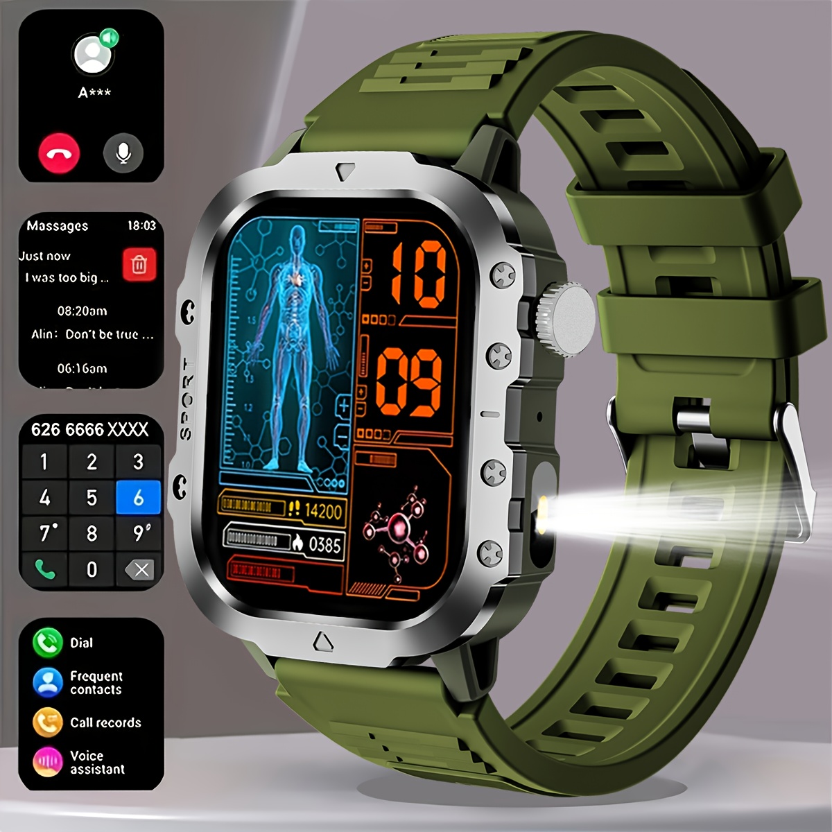 New Smart Watch 5.11 cm Large Screen LED Flashlight Outdoor Sports Watch Altimeter Barometer 100+Sports Mode Multimedia Information Viewing Weather Pedometer Fitness Tracker Compatible with Android for iphone Perfect Holiday Gift, Outdoor Activity Watch, Multimedia Viewing Watch, Modern Wearable Tech, Stylish Fitness Tracker, Durable Smartwatch, Longlasting Battery, Multifunctional Watch, LED Light Watch, Fitness Enthusiasts, Techsavvy Users, Altimeter Watch, Outdoor Gear Watch - Image 7