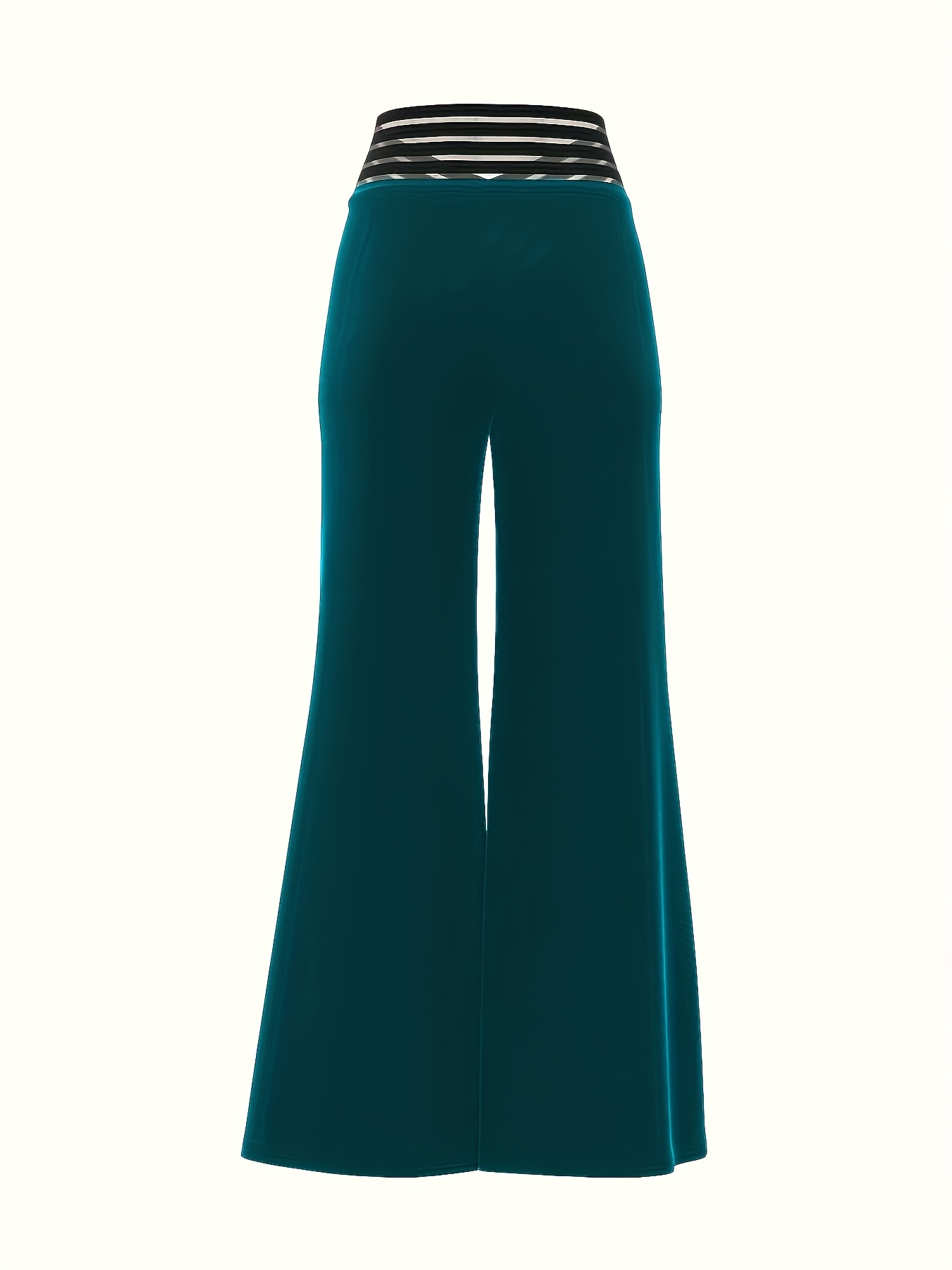 Women's High-Waist Flare Pants with Cross-Front Mesh Detail - Dark Teal, Elegant Bell Bottoms, Machine Washable, All-Season Comfort, Perfect for Casual or Dressy Occasions - Image 5