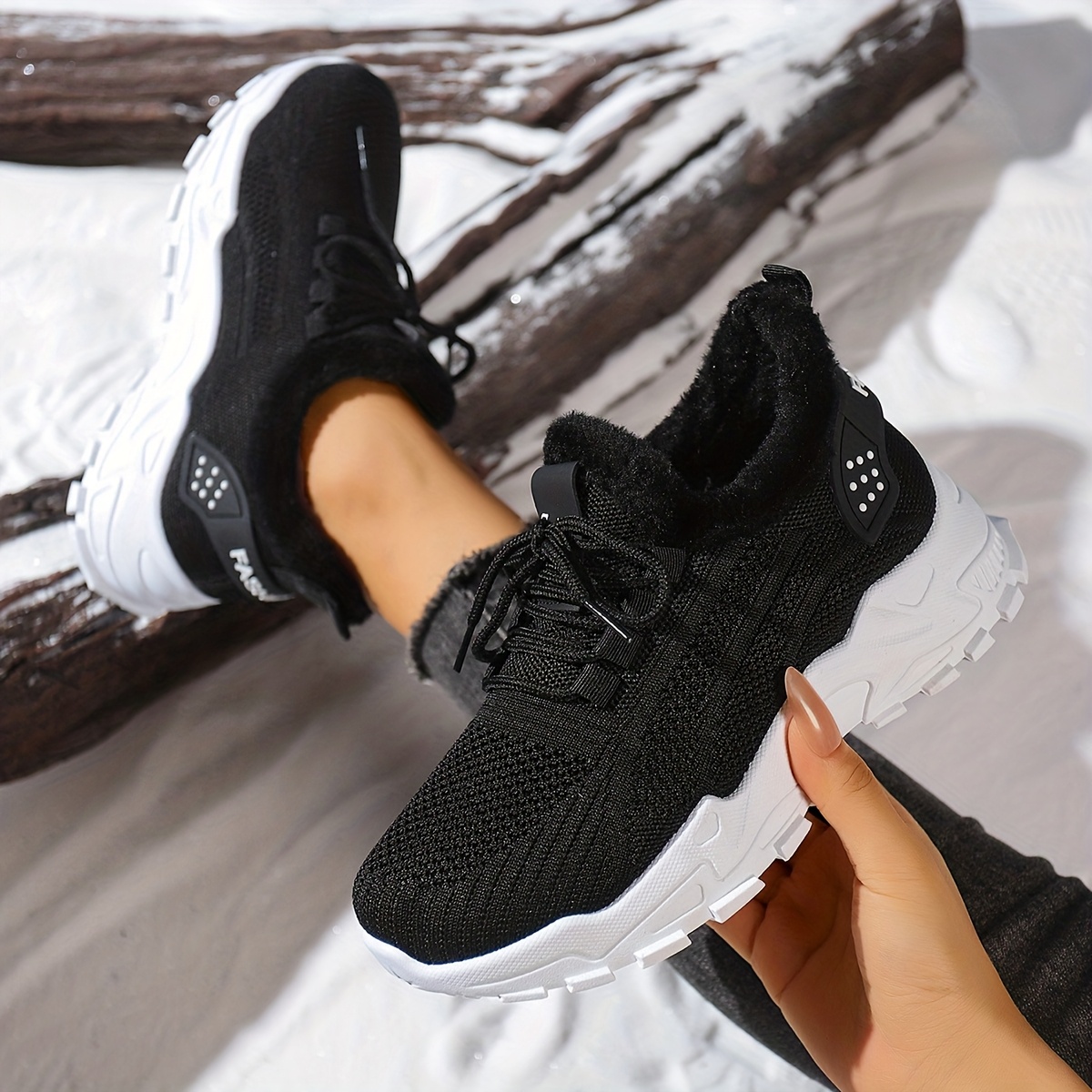 Women's Winter Snow Boots with Plush Fleece - Warm White Lace-Up Short Boots, Non-Slip PVC Sole & Round Toe for Ice & Snow, Cozy Casual Outdoor for Skiing, Travel, Walking (Easy-Care Fabric Upper)