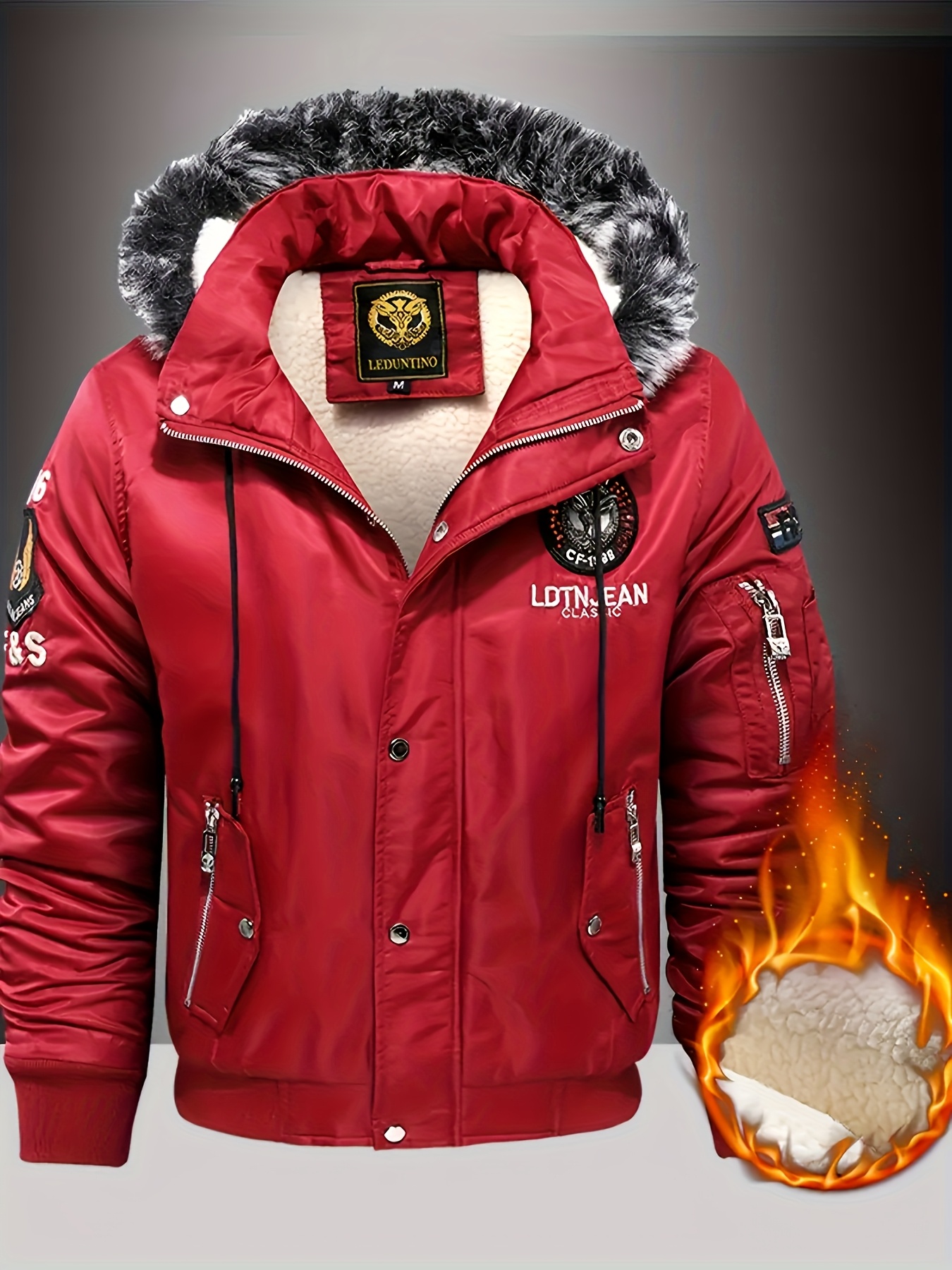 [Arctic Winter Jacket] Heavyweight Arctic Winter Jacket for Men | -210gsm Windproof Coat with Full-Zip Closure, Hooded Insulated Outerwear - Machine Washable Cold Weather Jacket for Skiing, Snowboarding, Camping - Navy Blue, Winter Accessories, Skiing Apparel, Warm Fleece Lining