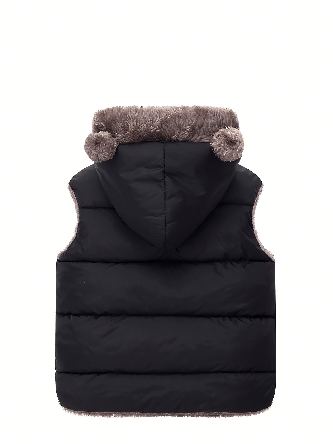 Kids Winter Warm Hooded Vest, Casual Solid Color Polyester 100% Thickened Lined Short Suit for Boys, Non-Stretch Woven Fabric, Regular Fit - Fall/Winter Collection