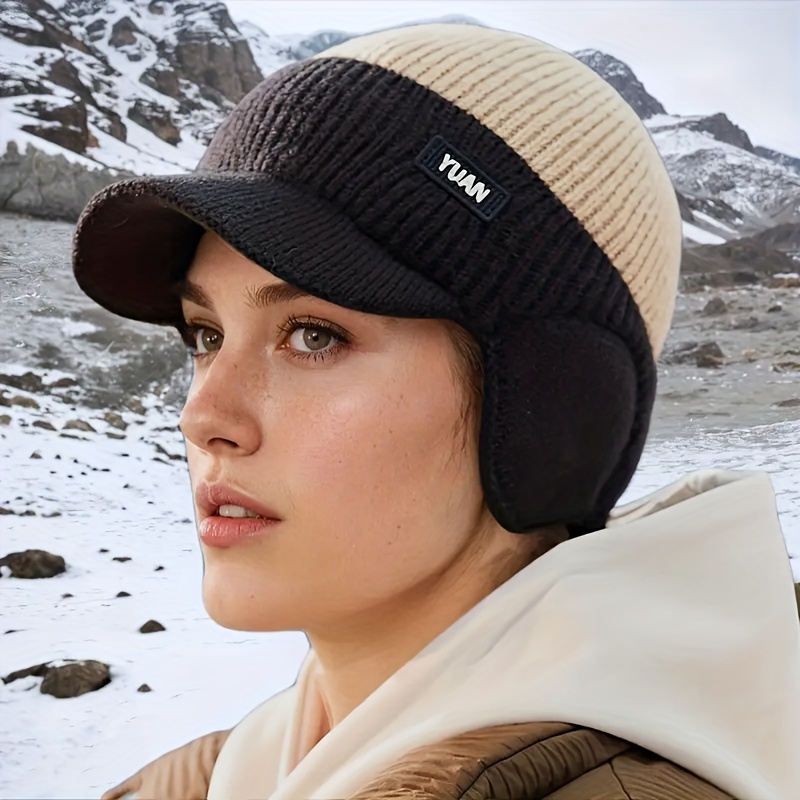 1pc Winter Warm Hat with Ear Flaps - Adjustable Strap, Two-Tone Color Block (Black/Gray/, Lightweight Thermal Insulation for Men & Women - Cold Proof Beige/Gray/Black/, Soft Inner Lining - Ideal for Skiing, Snowboarding, Everyday Winter Wear - Unisex Winter Cap