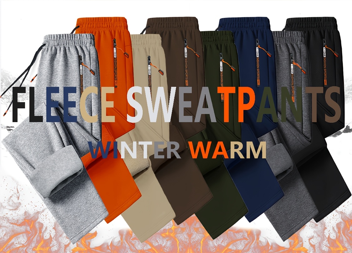 2pcs Men's Thermal Fleece Pants with Zipper Pockets & Drawstring Waist - Heavy-Duty Winter Warm Track Trousers for Gym,2Running,22ctivities - Navy/ Fleece Casual Pants (Hand Washable),2Trousers for Men'2Track Pants Men'2Mens Clothes,2Pants for