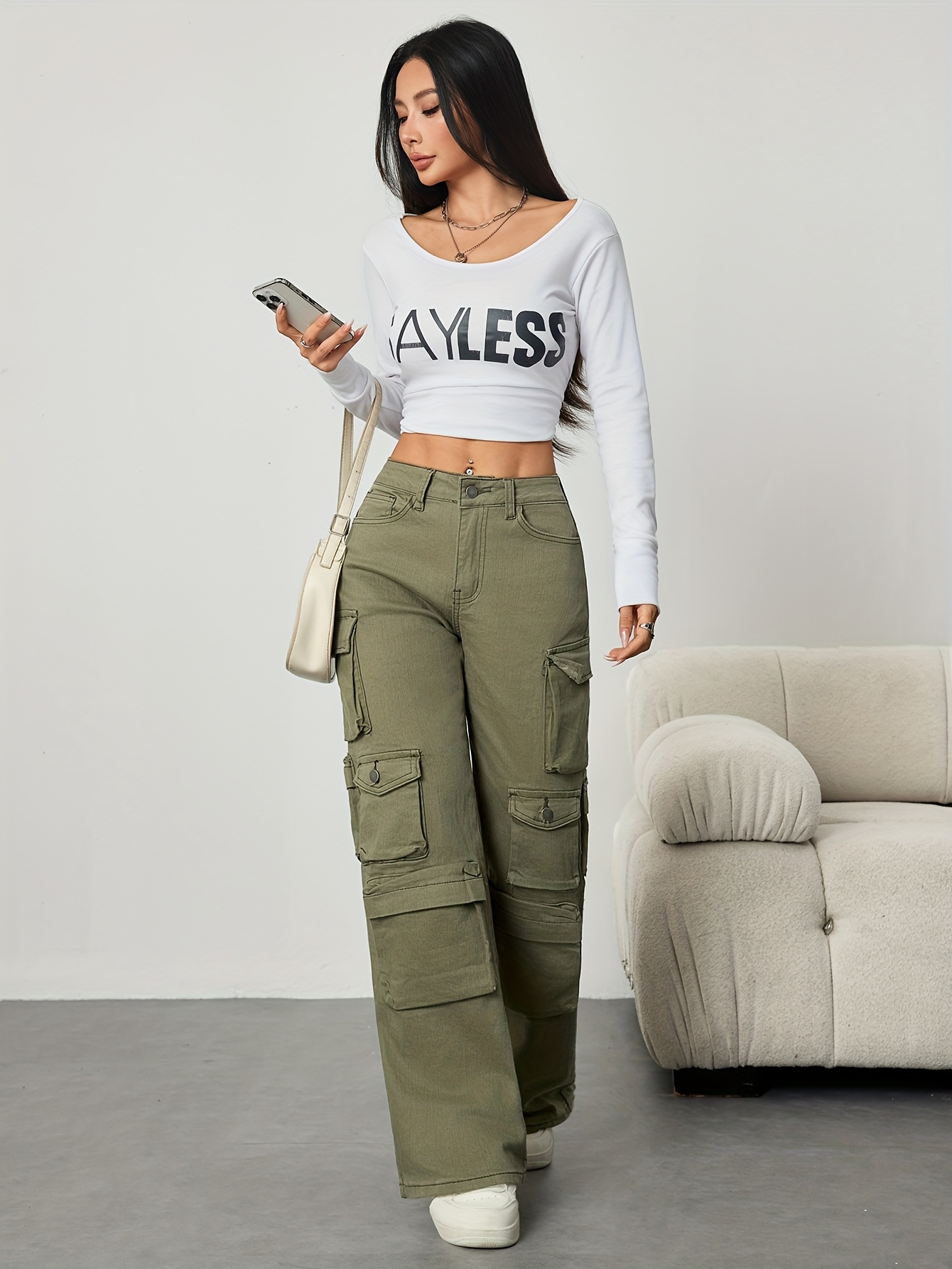 Women'S Heavyweight Cargo Pants - Non-Stretch Work Pants with Multiple Utility Pockets, Olive Green Trousers for Everyday & Formal Outfits - Durable Office, Travel