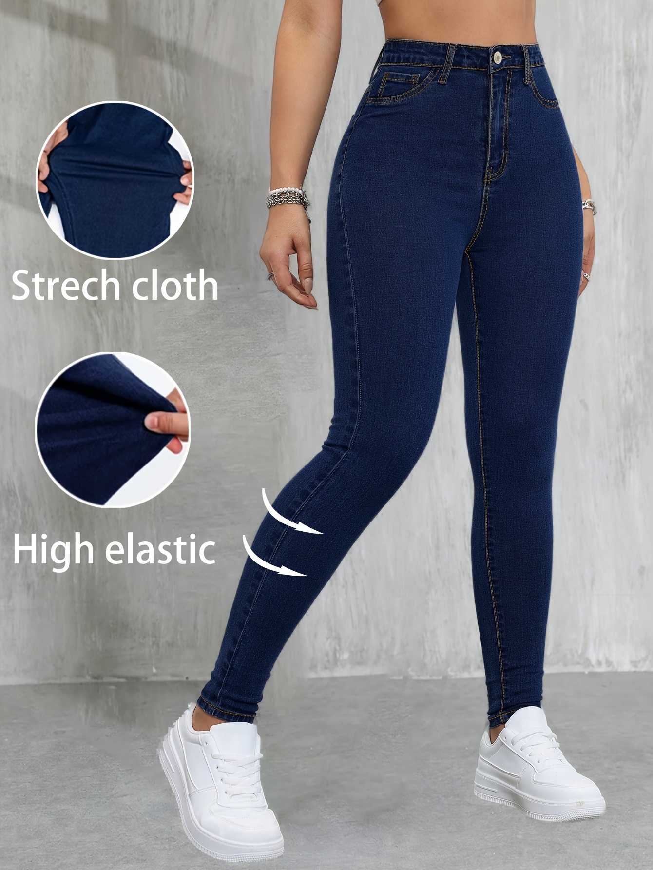 Women's Stretchy Skinny Jeans - Non-See-Through Stretch Pants with Button Closure, All-Season Slim Fit Jeans for Everyday & Formal Outfits (Machine Washable) - Deep Blue, Versatile Wardrobe Staple, Modern Denim, Quality Stitching, Stylish Bottoms, Casual Wear