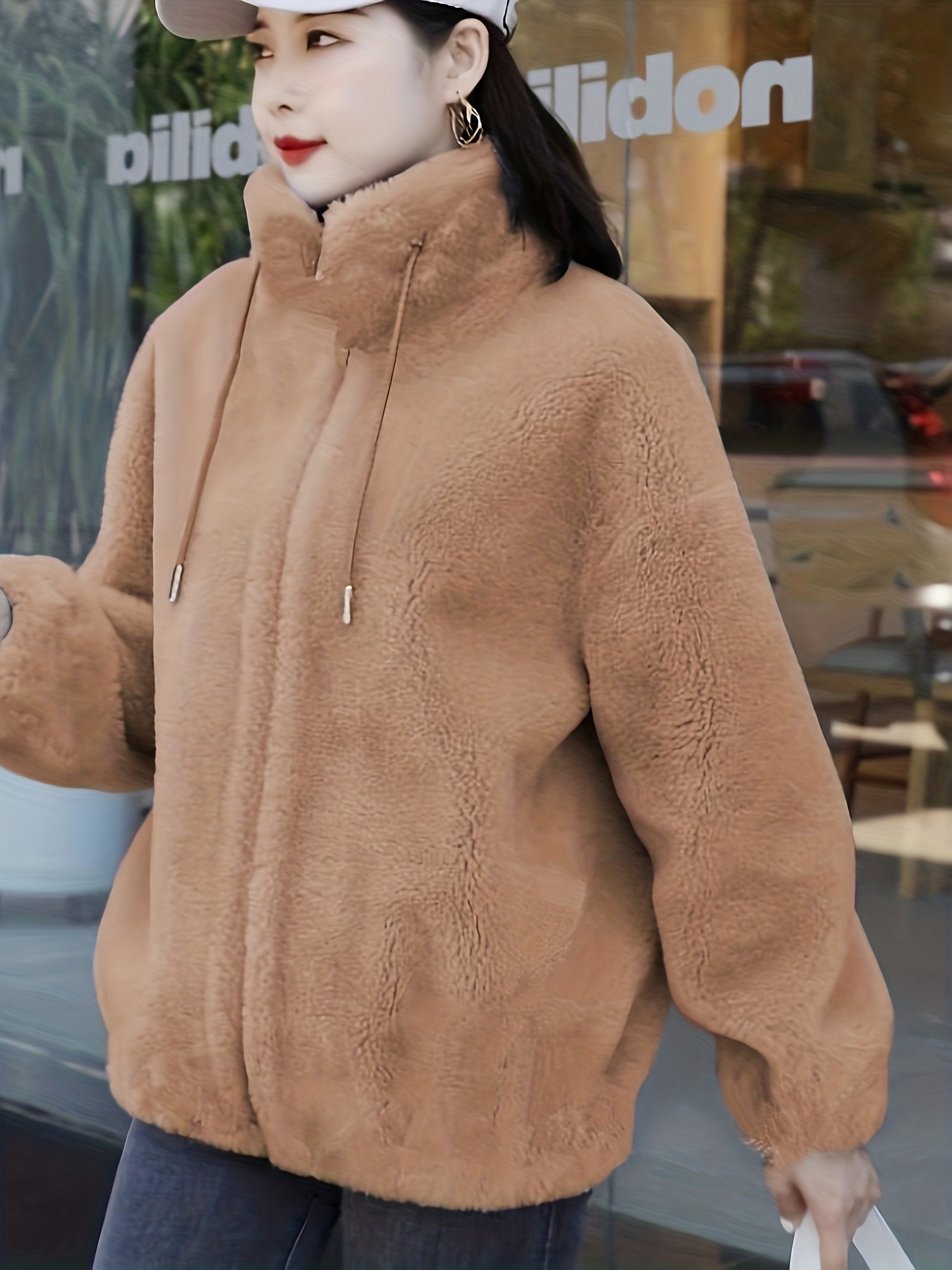 Women's Double-Sided Coral Fleece Coat, Autumn and Winter Versatile Outerwear, Fleece-Lined Warm Zip-Up Cardigan Sweatshirt