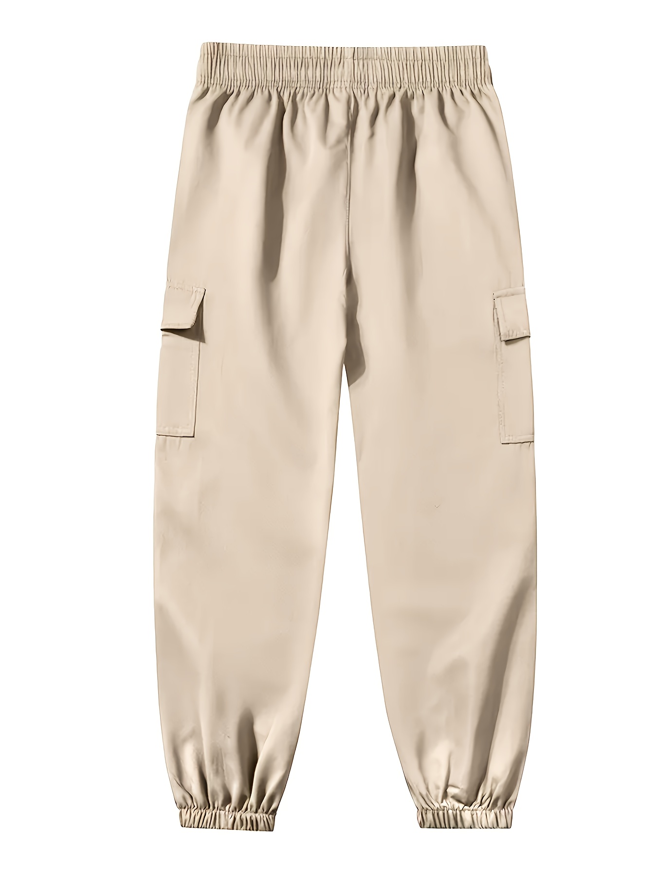 [Men's Casual Cargo Pants] No-Stretch Fabric Men's Casual Cargo Pants with Elastic Drawstring Waist & Multiple Pockets - Regular Fit Mid-Rise for Hiking, Outdoor Activities & Casual Attire - Spring/Fall Solid Color Work Pants