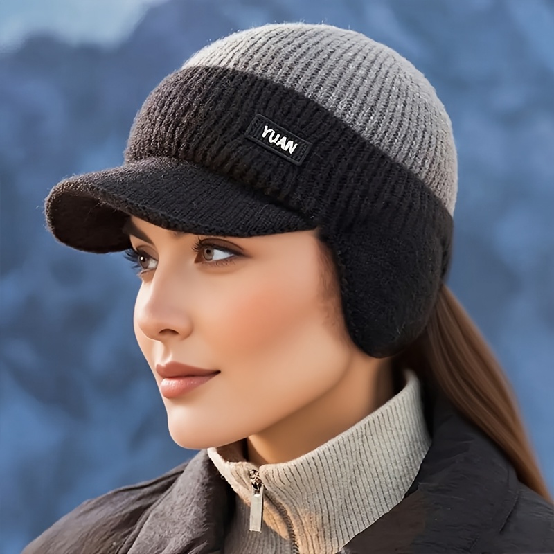 1pc Winter Warm Hat with Ear Flaps - Adjustable Strap, Two-Tone Color Block (Black/Gray/, Lightweight Thermal Insulation for Men & Women - Cold Proof Beige/Gray/Black/, Soft Inner Lining - Ideal for Skiing, Snowboarding, Everyday Winter Wear - Unisex Winter Cap