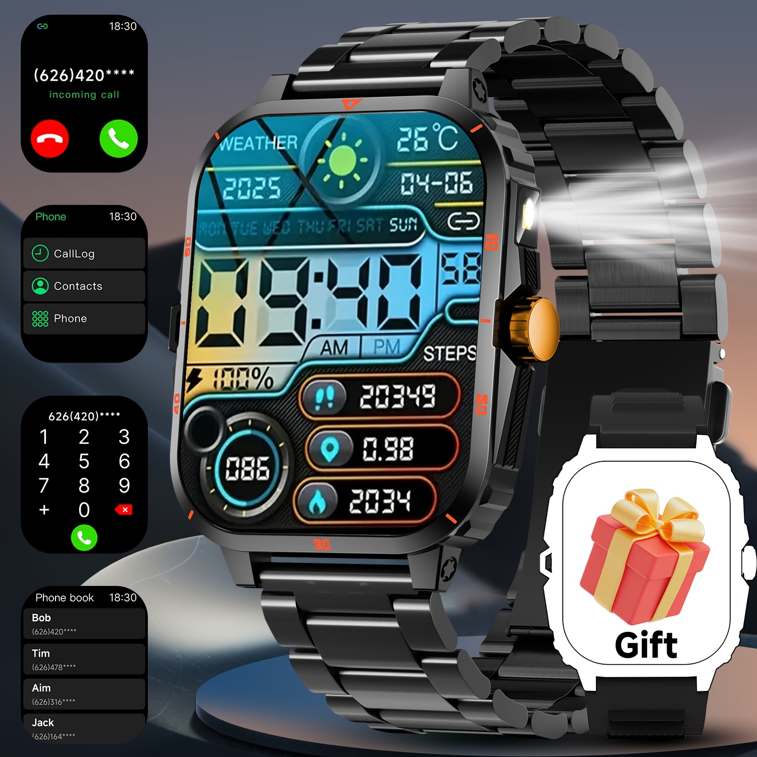 SIMSONPRO Smartwatch for Men & Women - Wireless Calls, Wireless, Multiple Sports Modes, Remote Photo Capture, Music Playback, Weather Forecast, Durable & Stylish Wearable Device with USB Charging, Perfect for Active Lifestyles, Smart Watch for Android Phones, Fitness Tracking Watch, Sleek Watch Design, Robust Construction