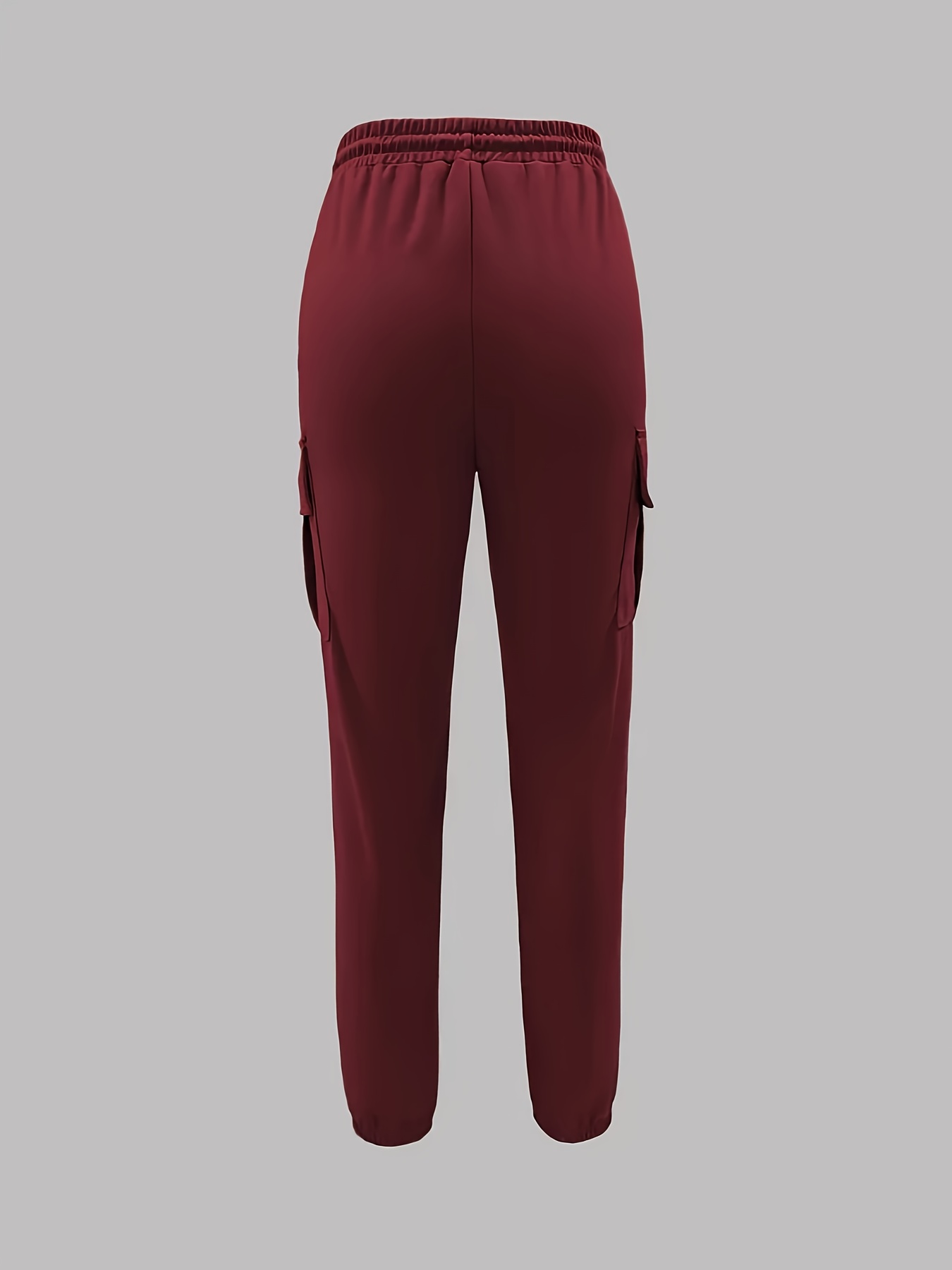 Women's Black Cargo Pants with Elastic Drawstring Waist & Multiple Pockets - Regular Fit Long Length Casual Workwear-Style Trousers for All-Season Casual Attire