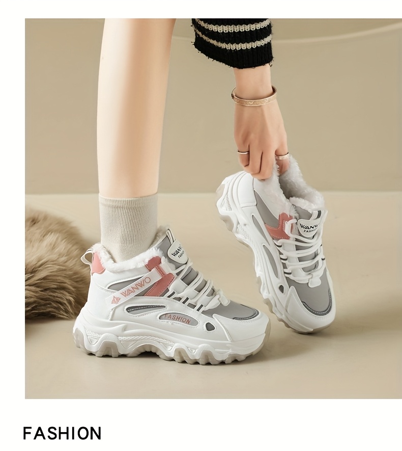 Women'S Winter Warm High-Top Sneakers - Thick Cushioned PVC Sole, Lace-Up Closure, Non-Slip Traction - All-Season Everyday & Formal Shoes - / - for, Ladies Sneakers