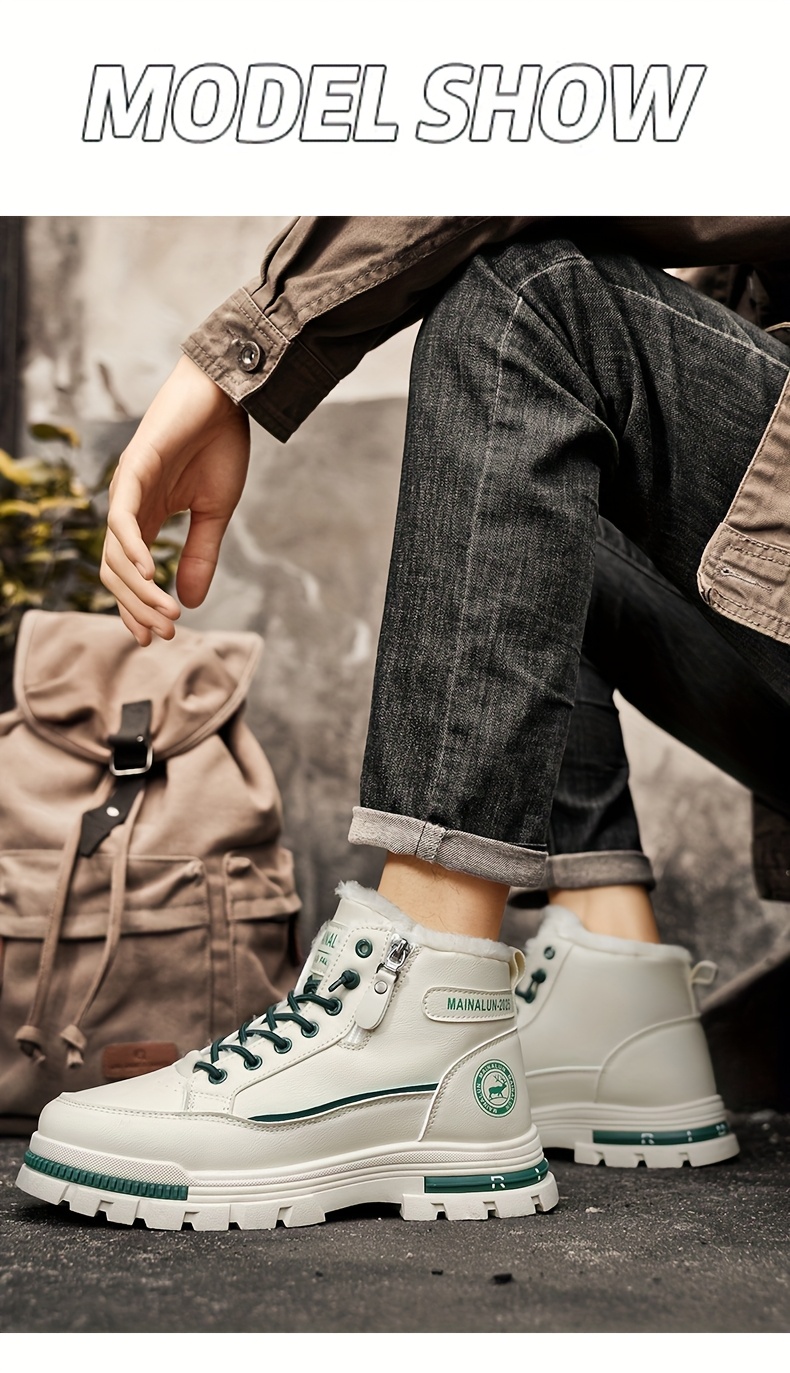 MAINALUN Men's Heavy-Duty Fleece-Lined Winter Boots - Thick PVC Outsole, Lace-Up Round Toe, PU Upper (Brown/Black) - Retro Ice & Snow Boots for Ice Skating-like Traction, Warm Casual Footwear for Fall & Winter (No Calf-Slip) -