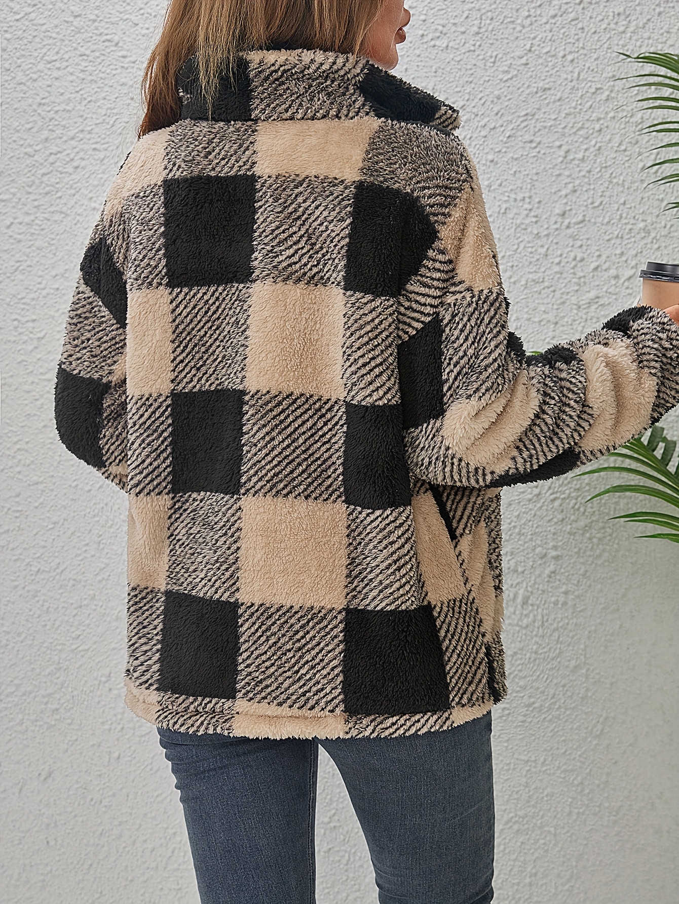 Women'S Cozy Fleece Jacket - Soft Plaid Coat with Button Front Closure, Long Sleeve Winter Outerwear for Fall & Winter, & Brown Tartan Pattern