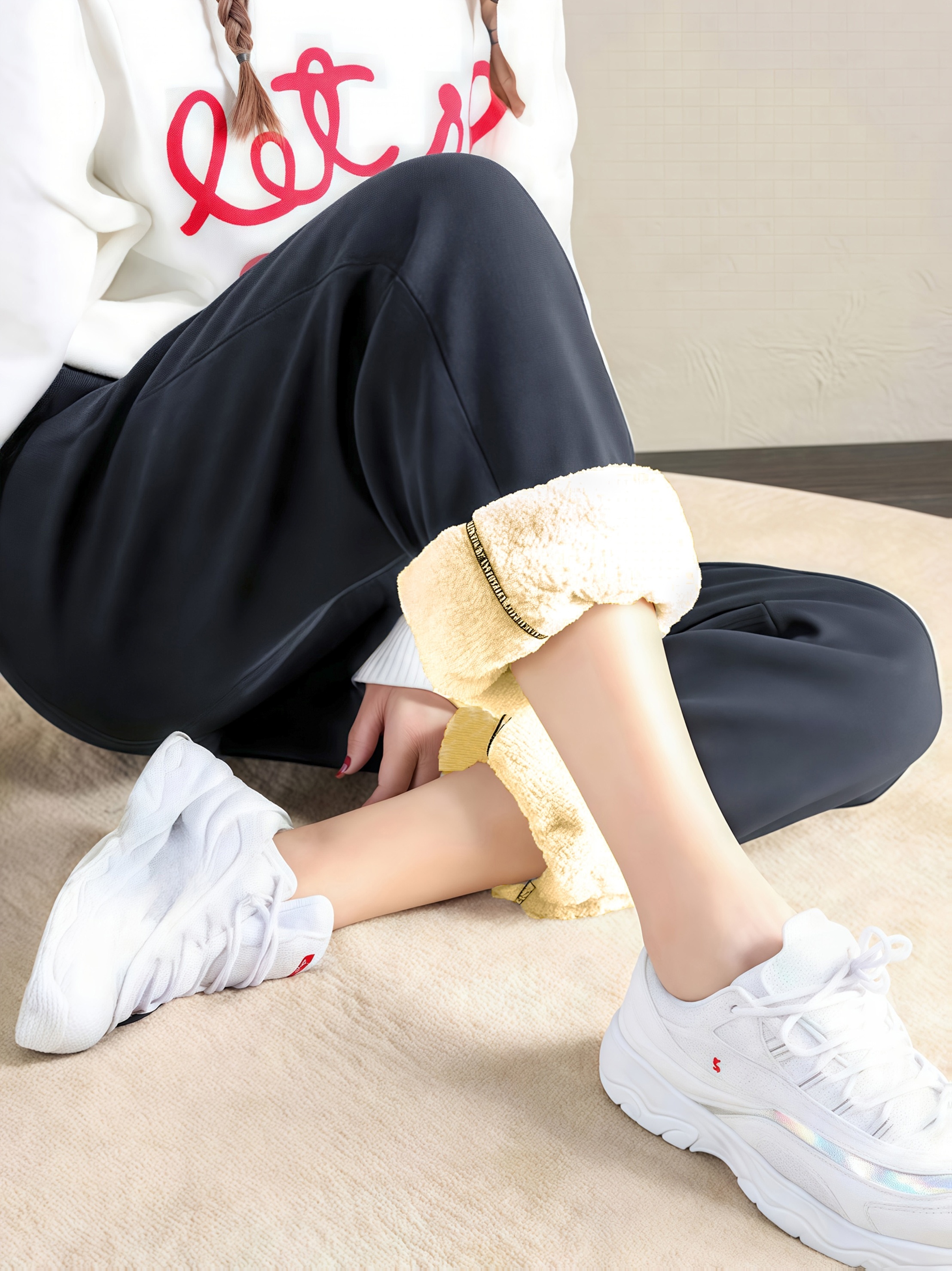 Women's Fleece-Lined Thermal Pants - Thickened Winter Warmth, High-Waisted Loose-Fit Tapered Leg with Cuffed Opening, Full-Length Stretchy Winter Pants for Casual & Formal Outfits, & - Ideal for Cold Weather, Outdoor & Home Wear (Elevated, Fleece