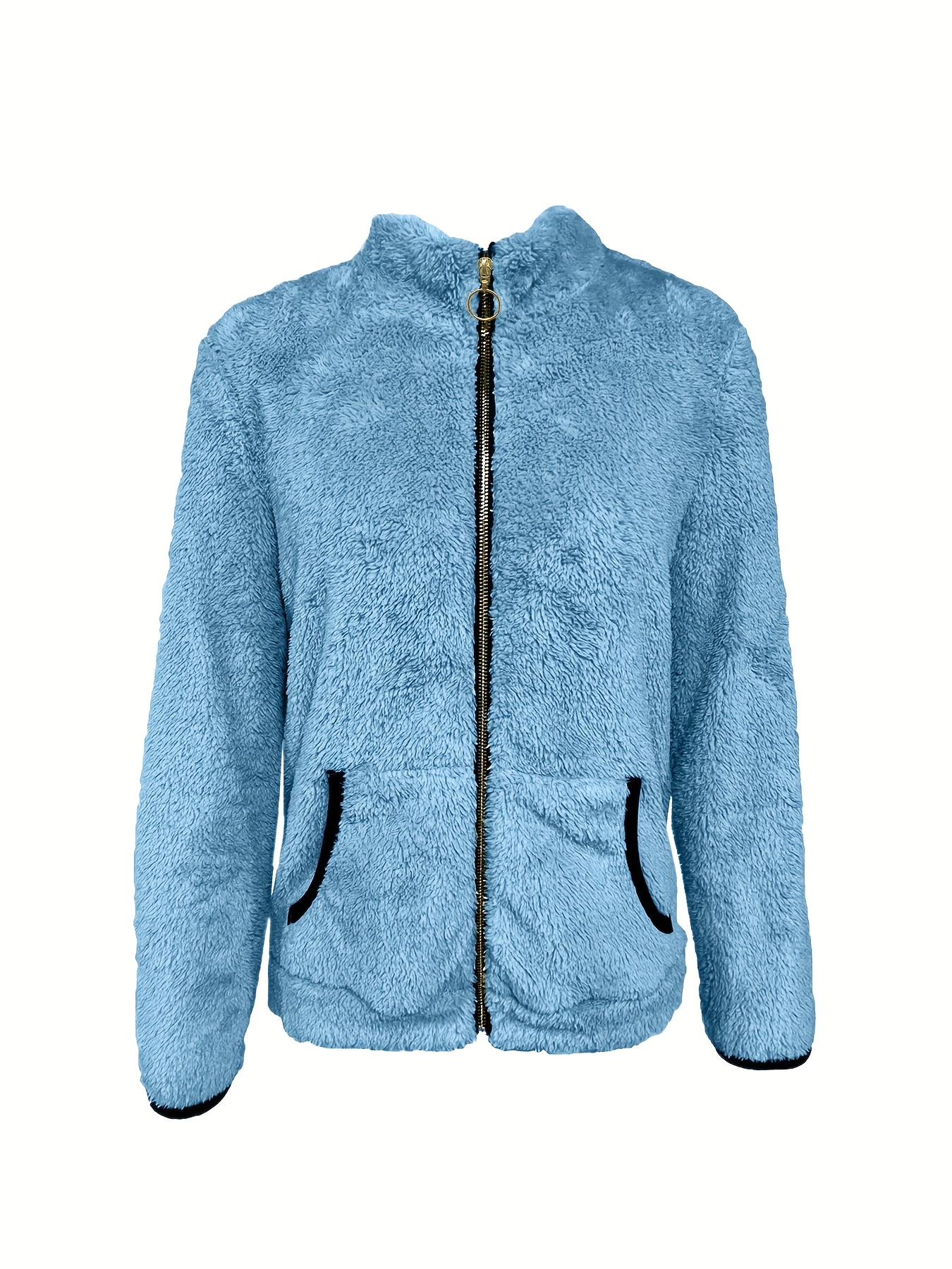 [Plush Winter Jacket] Plush Women's Winter Jacket - Cold Weather Coat with Zipper Closure & Side Pockets | Non-Stretch Outer Layer for Fall/Winter - Machine Washable Fuzzy Textured Fabric for Everyday, Formal & Casual Wear