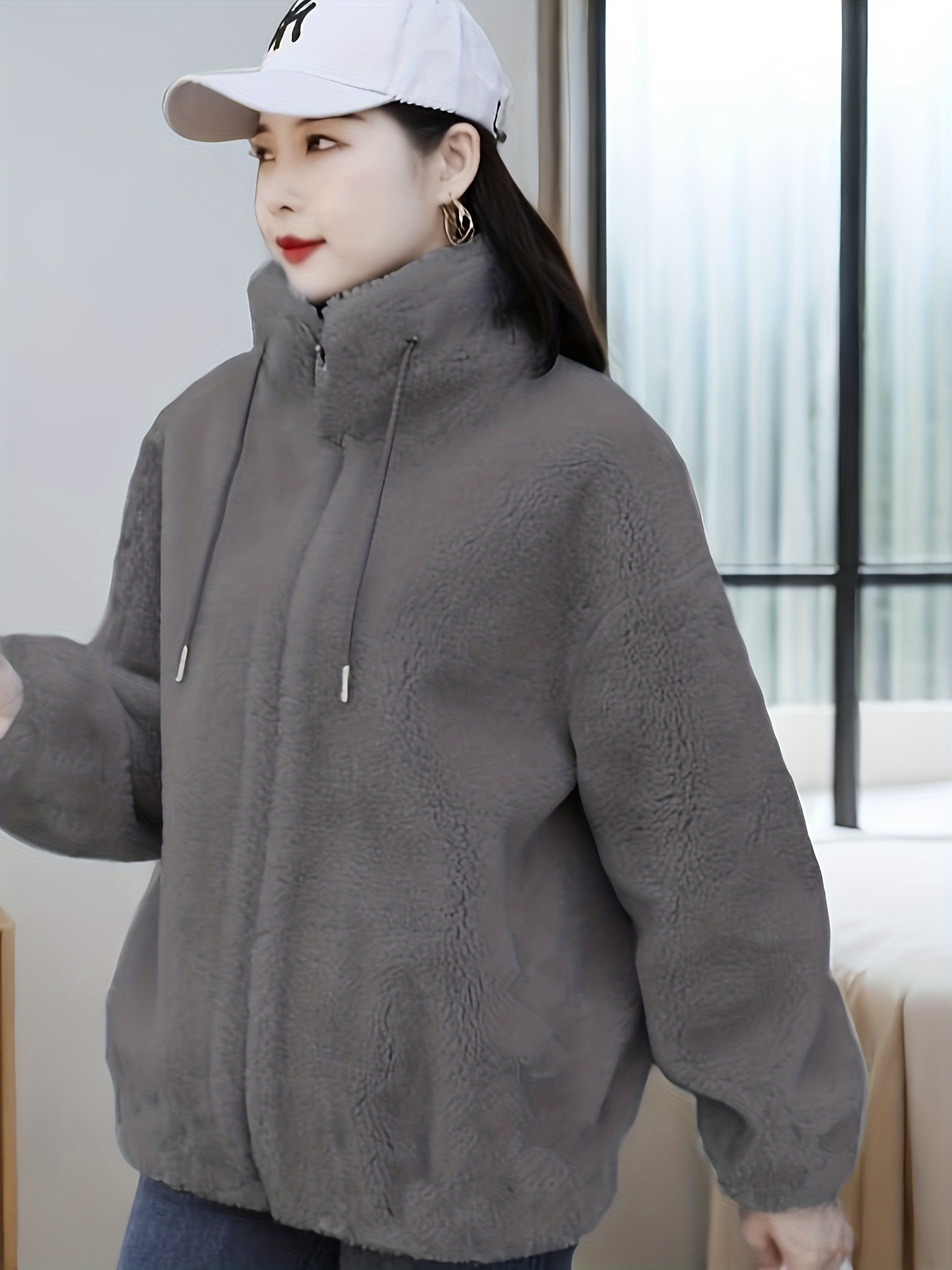 Women's Double-Sided Coral Fleece Coat, Autumn and Winter Versatile Outerwear, Fleece-Lined Warm Zip-Up Cardigan Sweatshirt