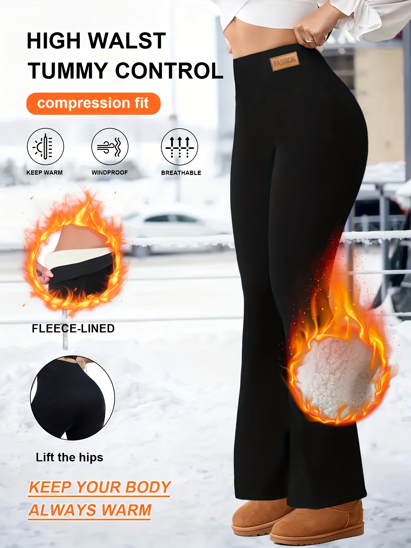 Women's High-Waisted Wide-Leg Thermal Trousers with - Winter Warmth Pants, Slim-Fit Inner for Jeans-like Wear, Machine Washable & Tummy Control (No Bulk) - Elegant Cold-Resistant Full-Length Leggings