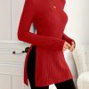 Women'S Elegant High Neck Long Sleeve Sweater - Solid Color, Side Slit, Stretchy, All-Season Comfort, Casual Style, Solid Color, Casual Wear|Elegant Sweater|Stretchy Fabric
