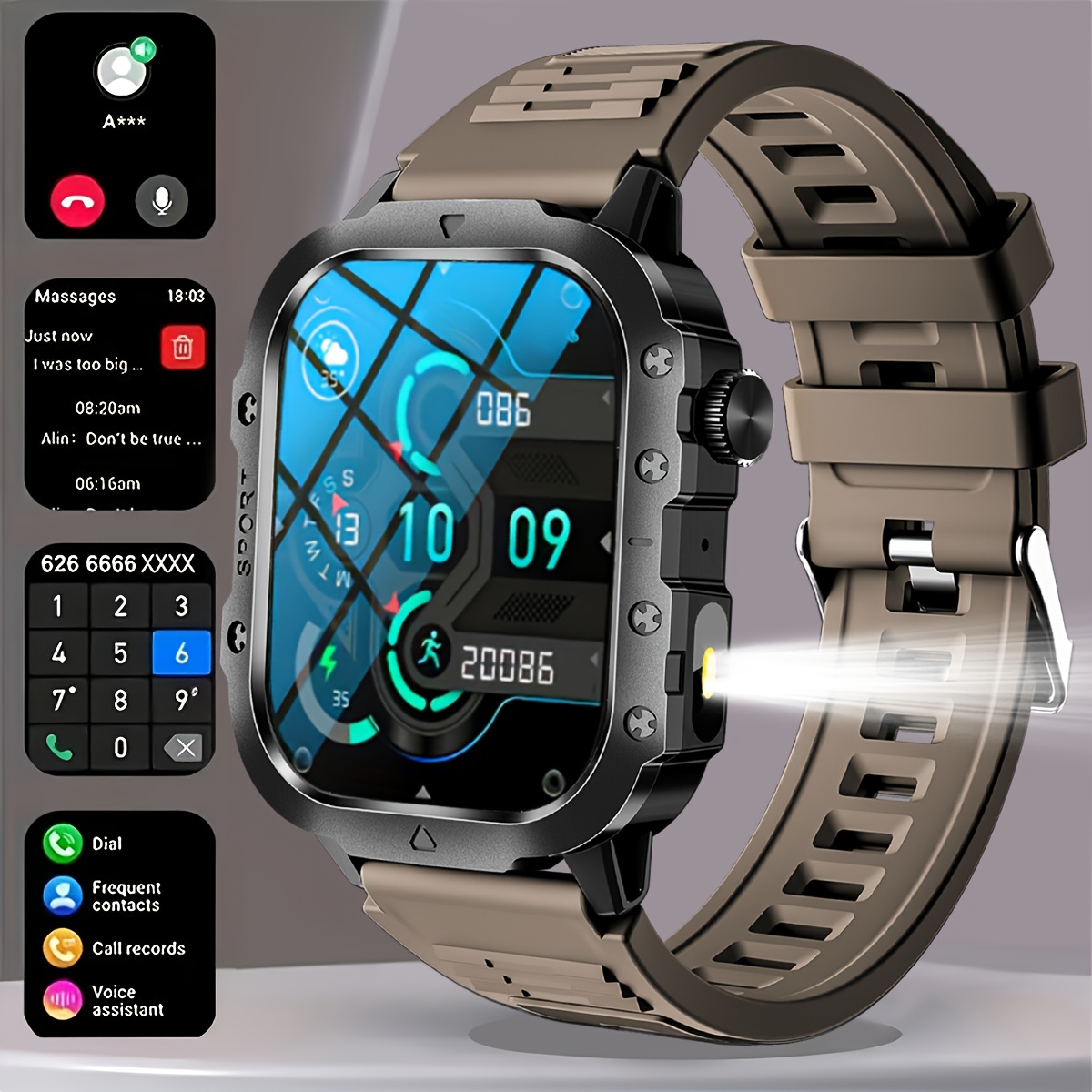 New Smart Watch 5.11 cm Large Screen LED Flashlight Outdoor Sports Watch Altimeter Barometer 100+Sports Mode Multimedia Information Viewing Weather Pedometer Fitness Tracker Compatible with Android for iphone Perfect Holiday Gift, Outdoor Activity Watch, Multimedia Viewing Watch, Modern Wearable Tech, Stylish Fitness Tracker, Durable Smartwatch, Longlasting Battery, Multifunctional Watch, LED Light Watch, Fitness Enthusiasts, Techsavvy Users, Altimeter Watch, Outdoor Gear Watch - Image 5