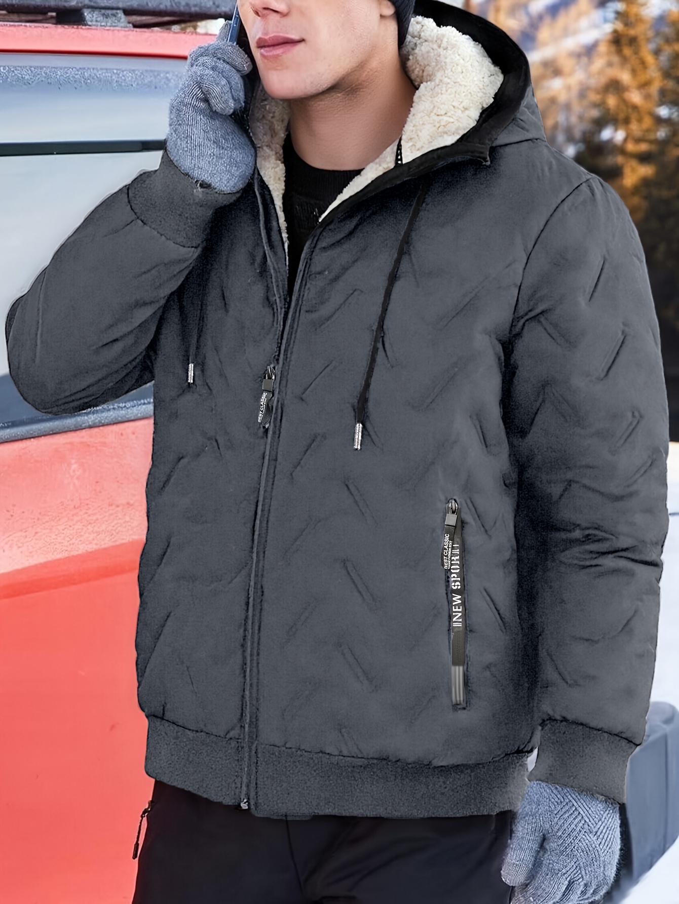 1 Men's New Autumn/Winter Thickened Hooded Jacket, Essential Thickened Jacket for Men, -Lined Windproof Warm Casual Workwear Coat - Image 6