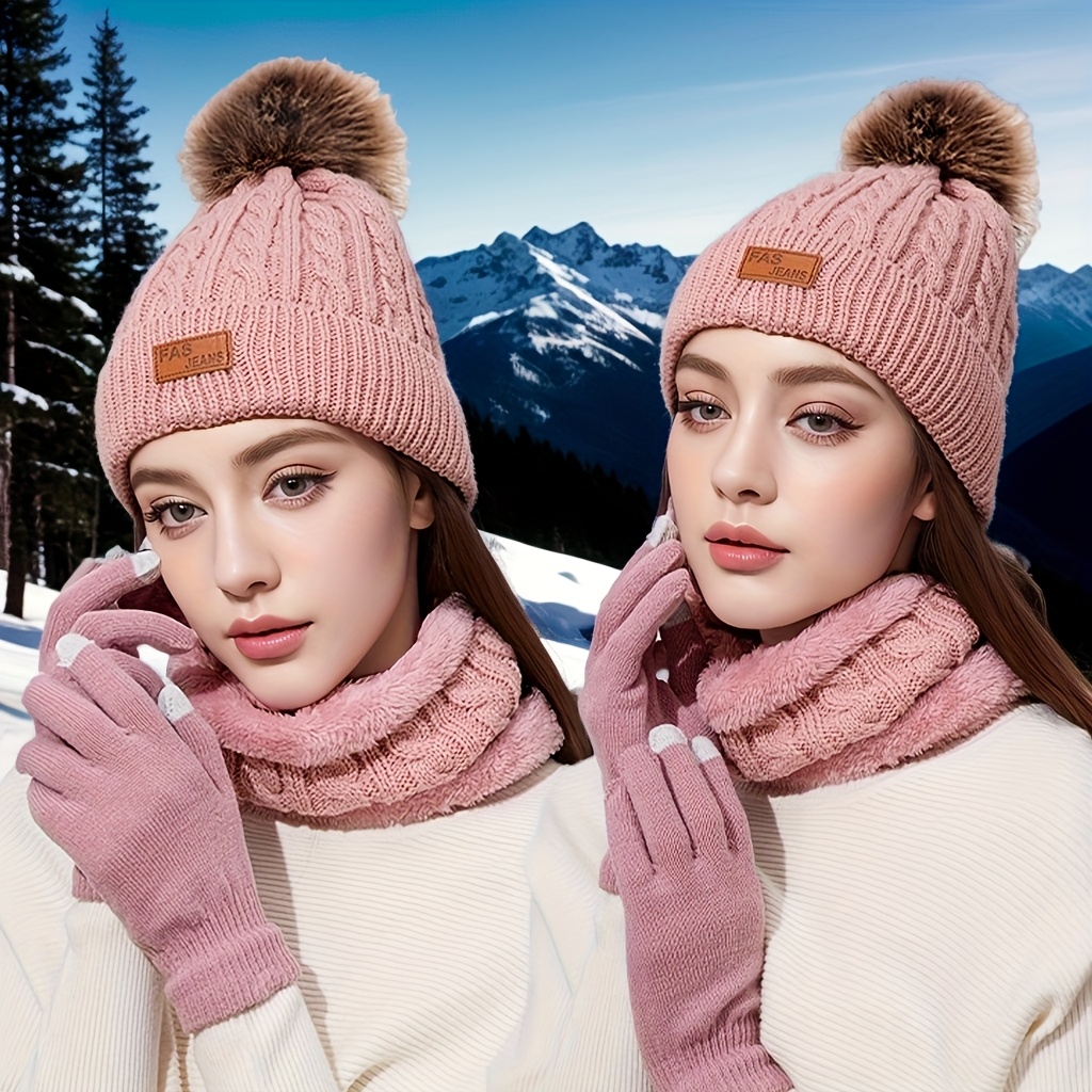 Three-piece Adult Warm Suit, Winter Hat, Scarf, Touch Screen Gloves, Three-in-one Warm Suit, Including Thickened Hat, Scarf, Touch Screen Gloves, Cold and Frostproof, Suitable for Daily Travel, Shopping, Outdoor Activities