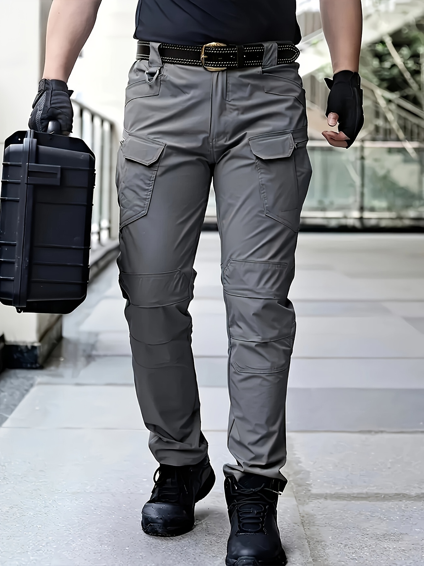 [Multi-Pocket Work Pants] Men's Multi-Pocket Work Pants - Elastic Breathable Fabric with Adjustable Waist & Zipper Design, Machine Washable Regular Fit Softshell Trousers for Outdoor Casual & Durable Workwear, Work Pants, Versatile Clothing, Functional Pockets
