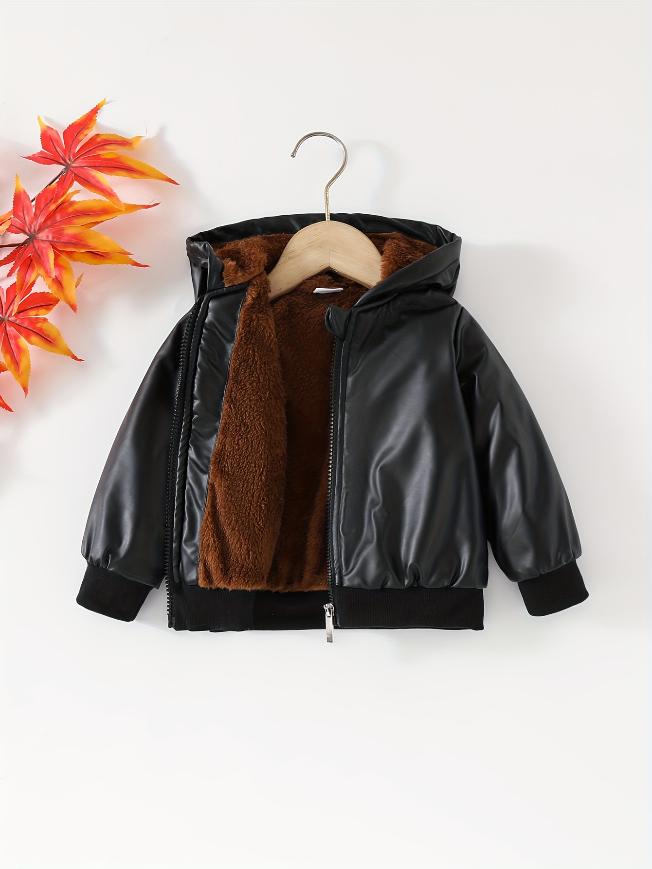 Cozy Toddler Faux Fur Lined Hooded Zip-Up Jacket - Windproof, Soft & Comfortable, Easy-Care, Casual Style for Outdoor Play & Daily Activities, Playful Activity Jacket|Hooded Jacket|Zippered Jacket