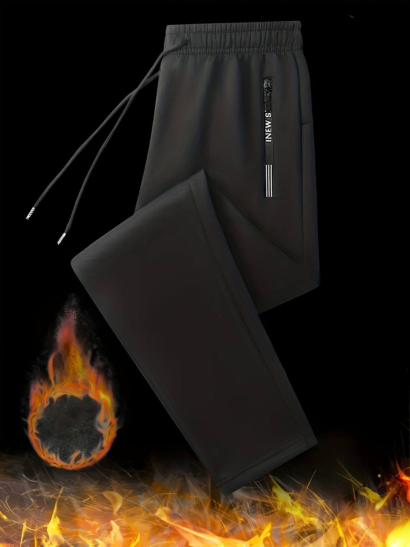 Men'S Fleece-Lined Warm Running Pants | Comfortable Soft Fabric, Dual-Side Zipper Pockets, Drawstring Waist, Ideal for Winter, Casual Style, Solid Color