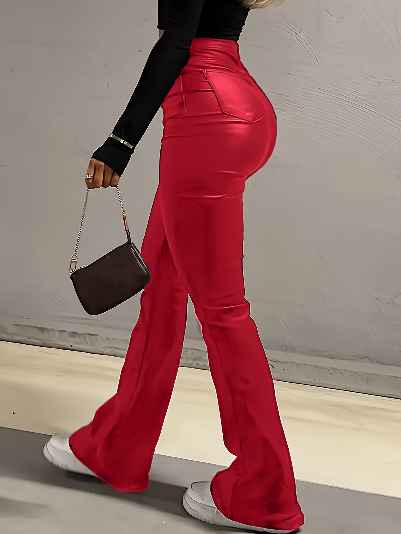 Women'S Elegant Flared Bell Bottom Jeans - High-Waisted Stretch Denim, Vibrant Red, All-Season Comfort, Machine Washable, Ladies Jeans