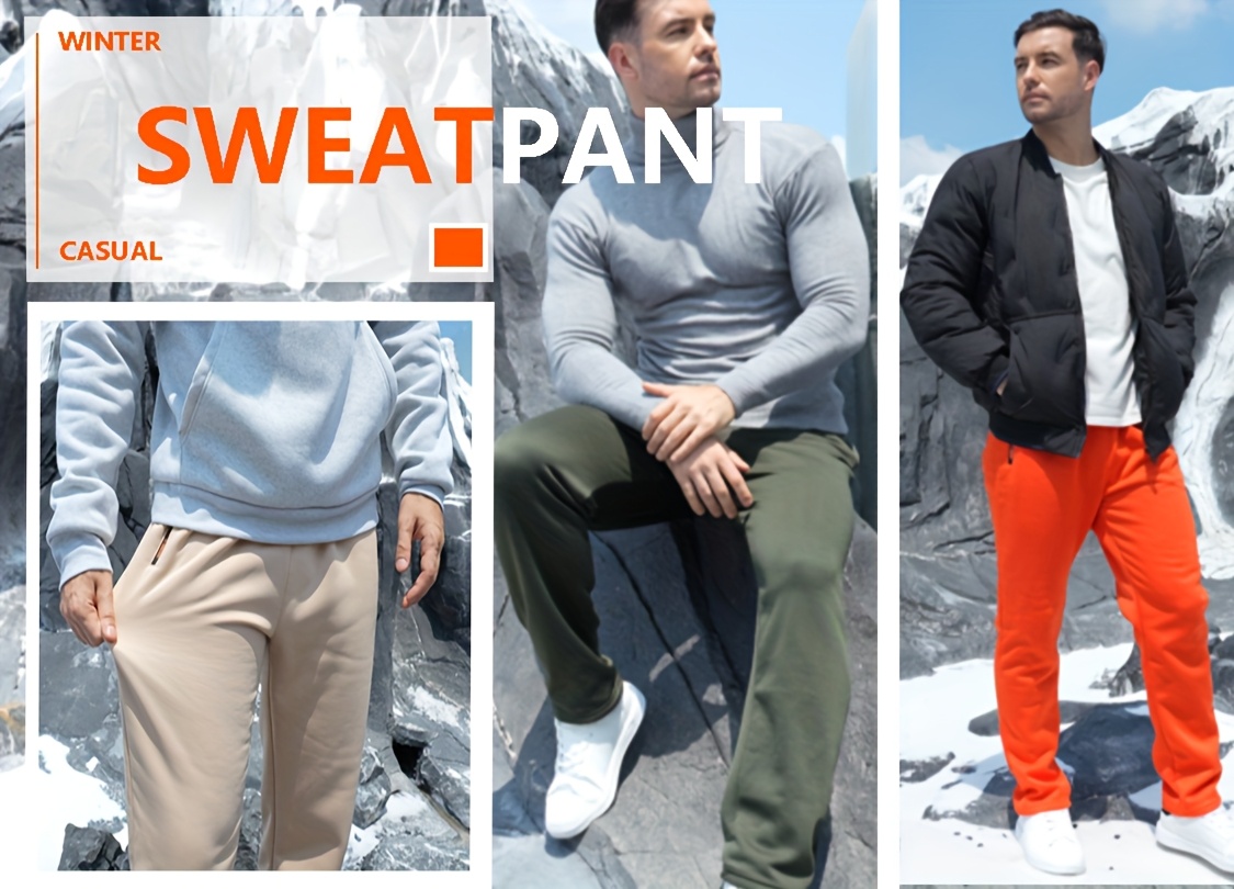 2pcs Men's Thermal Fleece Pants with Zipper Pockets & Drawstring Waist - Heavy-Duty Winter Warm Track Trousers for Gym,2Running,22ctivities - Navy/ Fleece Casual Pants (Hand Washable),2Trousers for Men'2Track Pants Men'2Mens Clothes,2Pants for