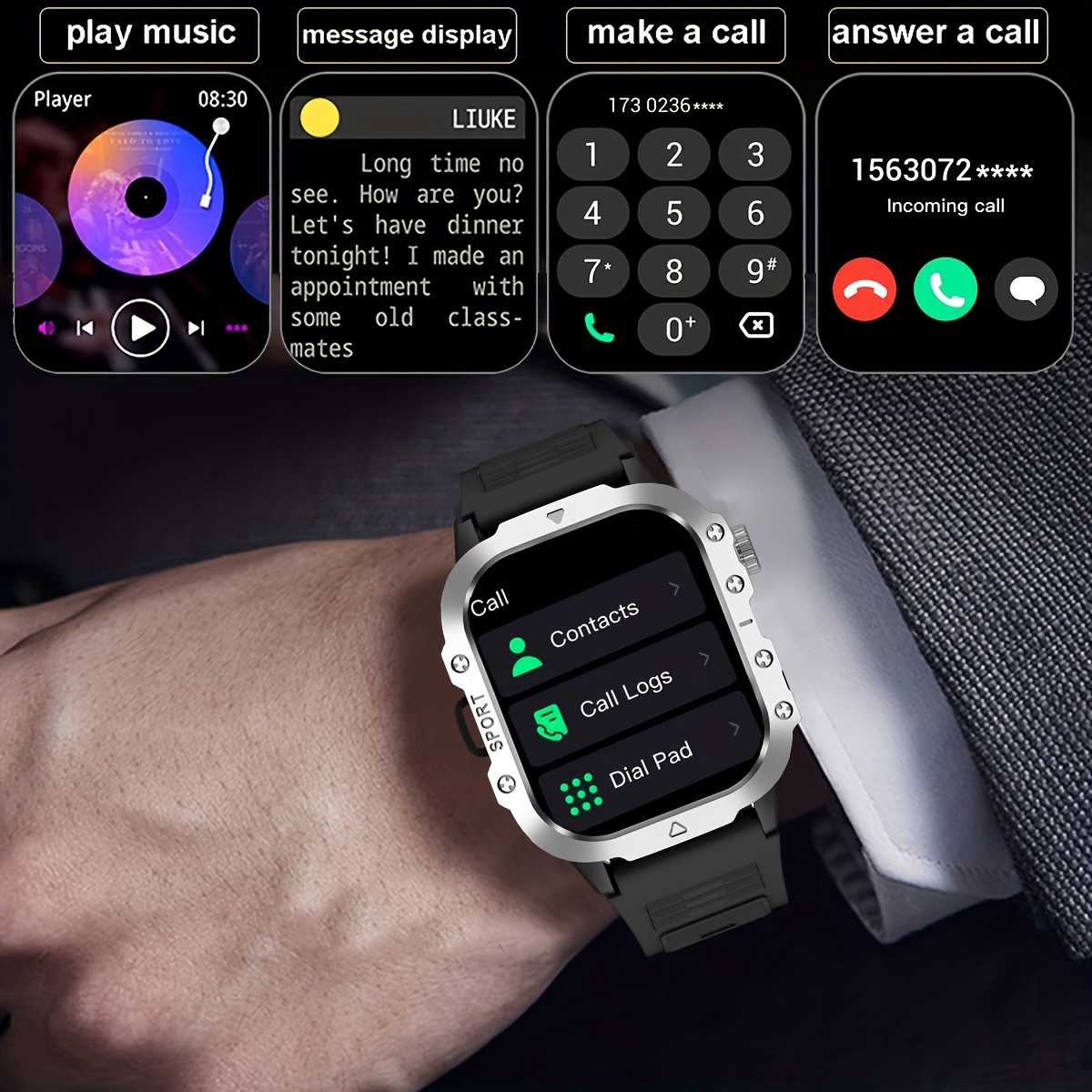 New Smart Watch 5.11 cm Large Screen LED Flashlight Outdoor Sports Watch Altimeter Barometer 100+Sports Mode Multimedia Information Viewing Weather Pedometer Fitness Tracker Compatible with Android for iphone Perfect Holiday Gift, Outdoor Activity Watch, Multimedia Viewing Watch, Modern Wearable Tech, Stylish Fitness Tracker, Durable Smartwatch, Longlasting Battery, Multifunctional Watch, LED Light Watch, Fitness Enthusiasts, Techsavvy Users, Altimeter Watch, Outdoor Gear Watch