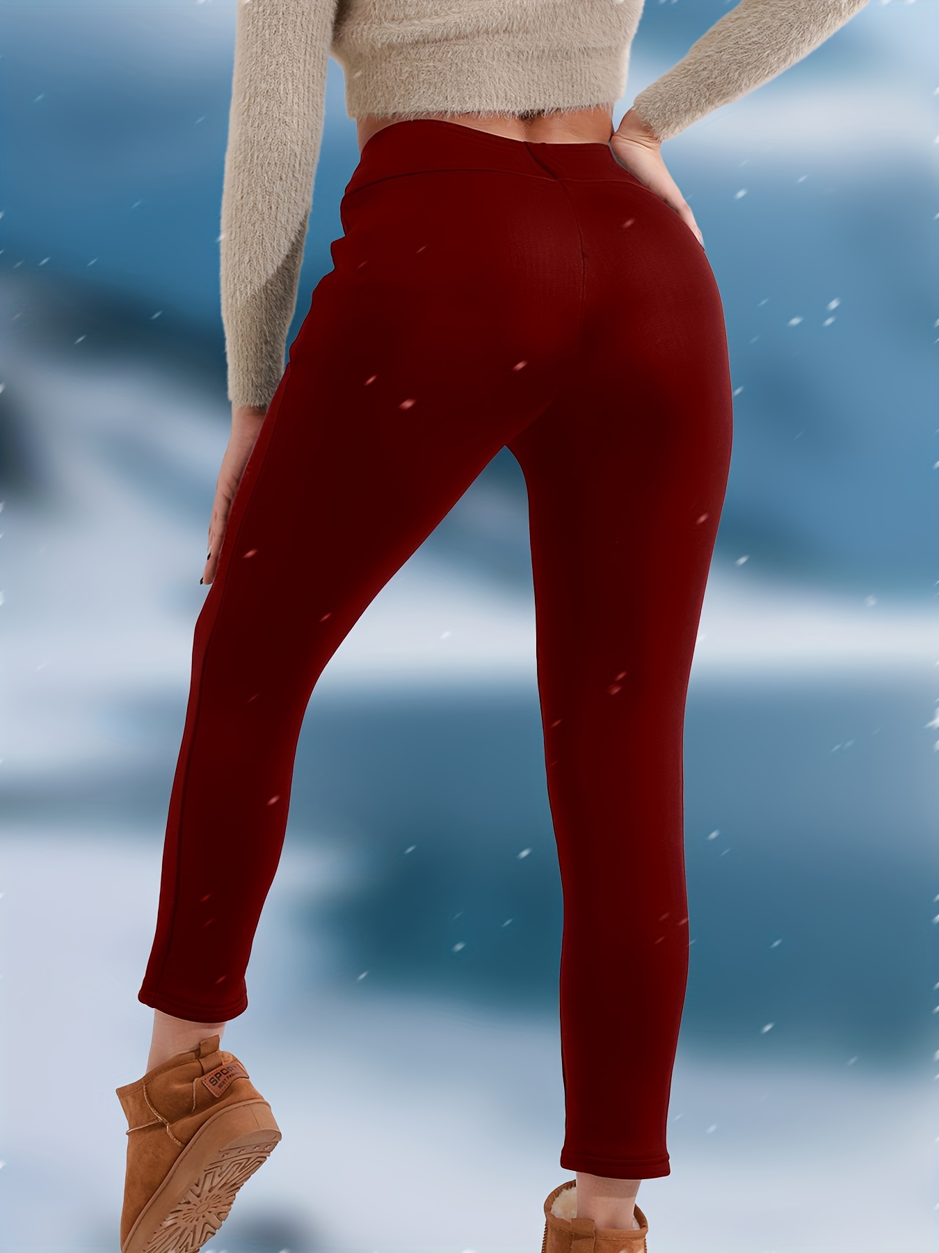 Women'S High-Waisted Thermal Leggings with Pockets - 360g/m² Thickened Winter Pants, Slim Fit, Double Pockets, Velvet Lining, Medium Stretch for Snow Travel & Daily Wear, Solid Color, Winter Leggings, Outdoor Hiking Apparel, Sleek Sporty Design, Comfortable Fit - Image 6