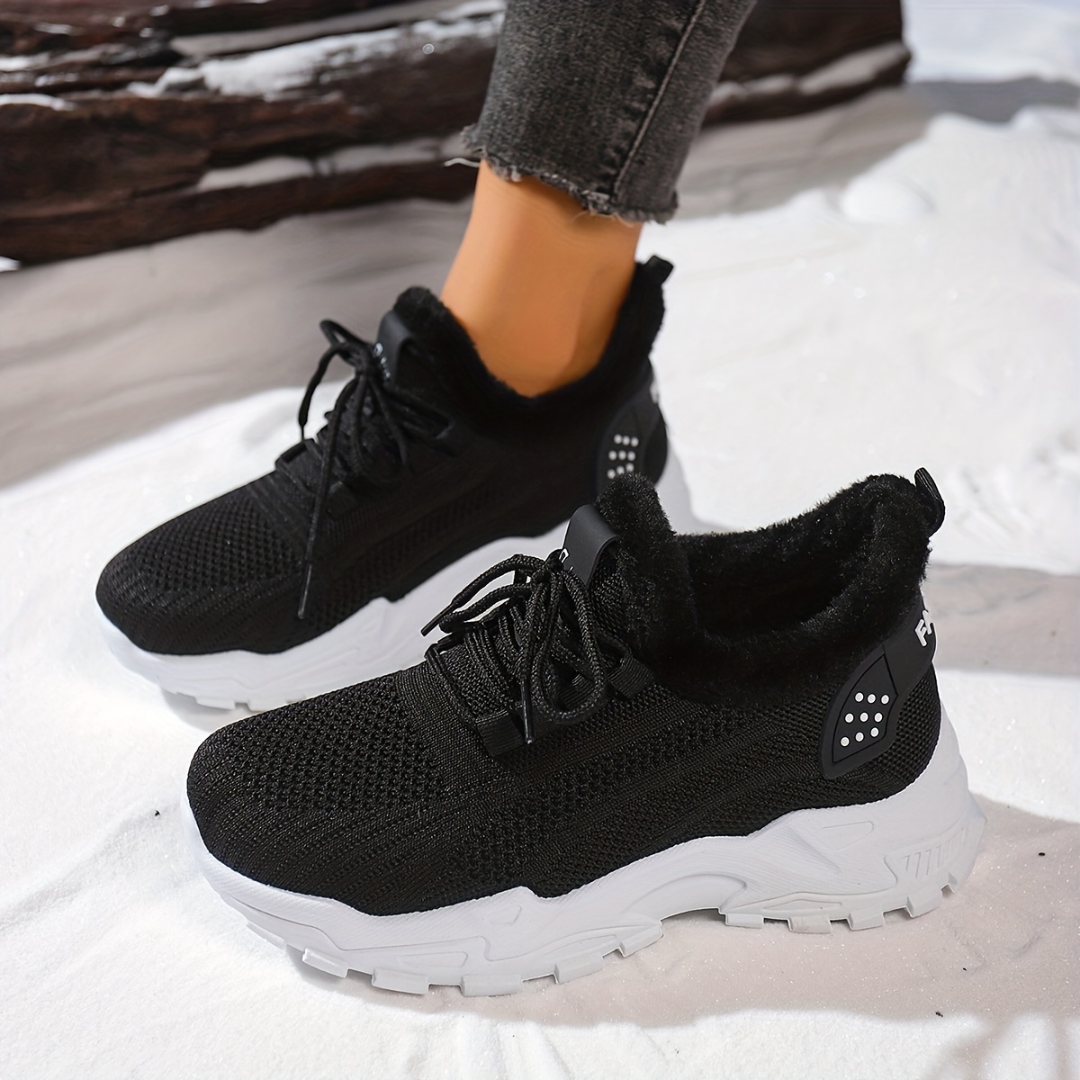 Women's Winter Snow Boots with Plush Fleece - Warm White Lace-Up Short Boots, Non-Slip PVC Sole & Round Toe for Ice & Snow, Cozy Casual Outdoor for Skiing, Travel, Walking (Easy-Care Fabric Upper)