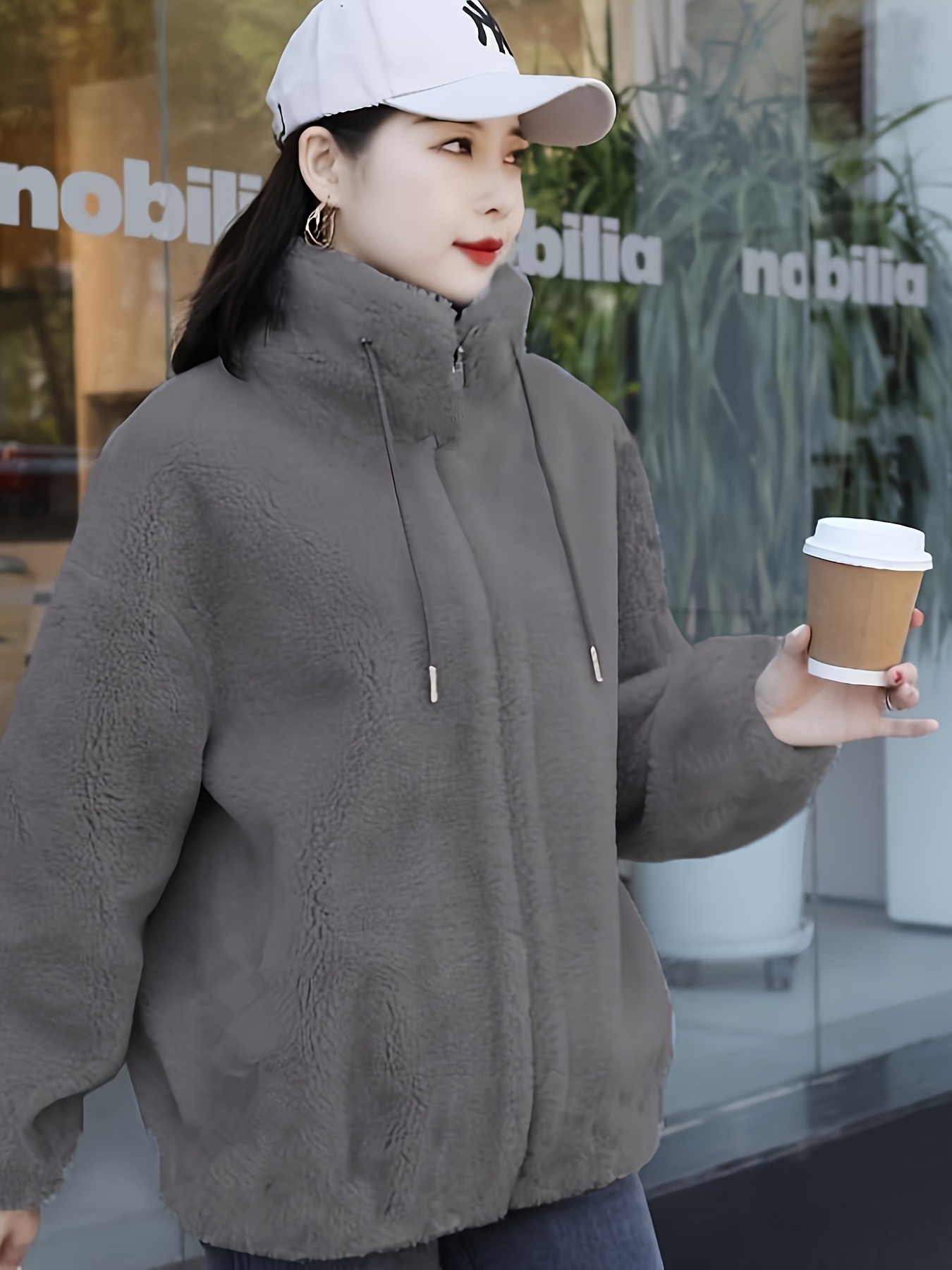 Women's Double-Sided Coral Fleece Coat, Autumn and Winter Versatile Outerwear, Fleece-Lined Warm Zip-Up Cardigan Sweatshirt