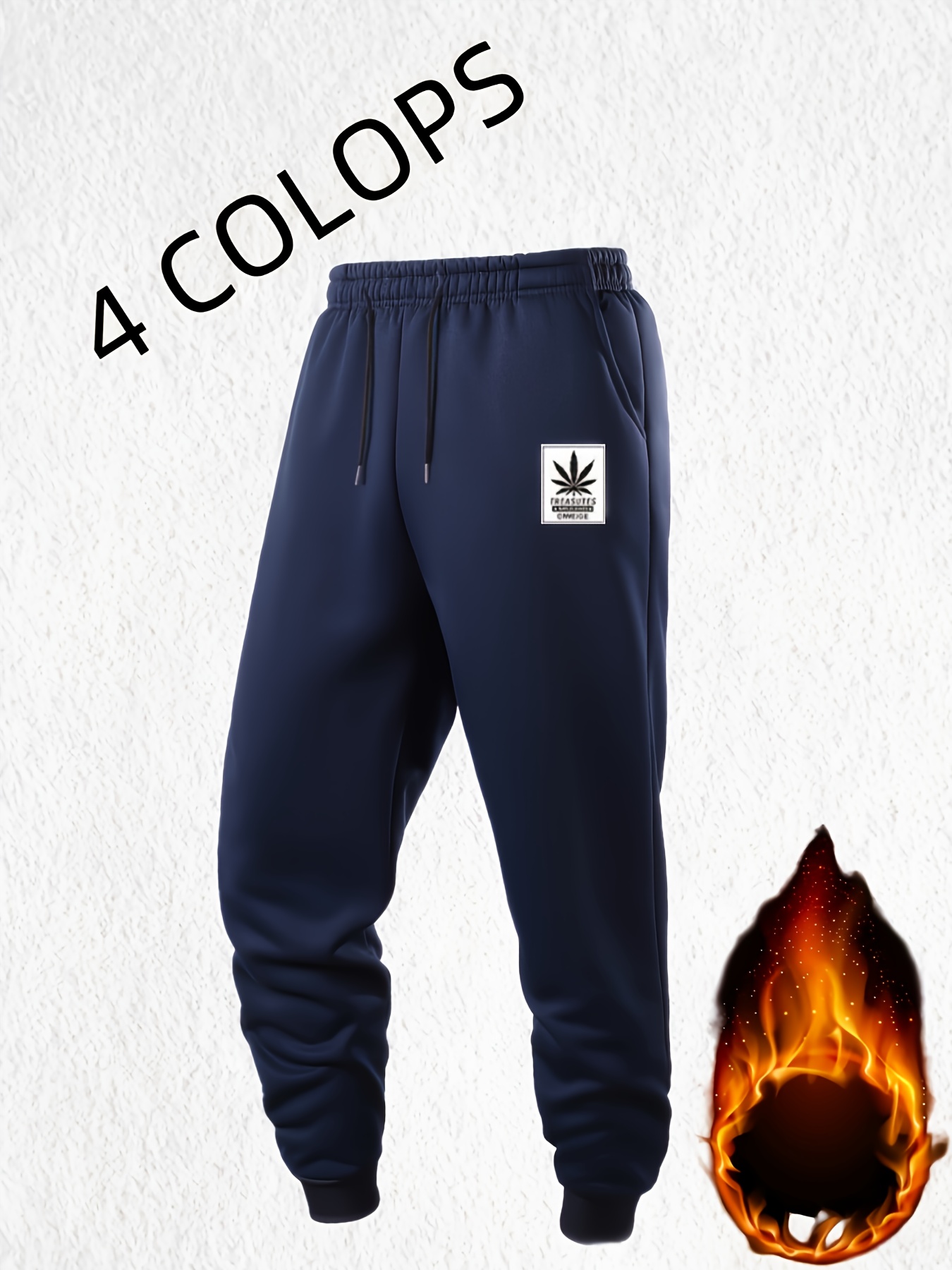 Men'S Thickened Warm Jogger Pants - Winter Sports Long Trousers with Floral Print, Elastic Drawstring Waistband, Thickened Gym Top for Cold Weather, Machine Washable Polyester