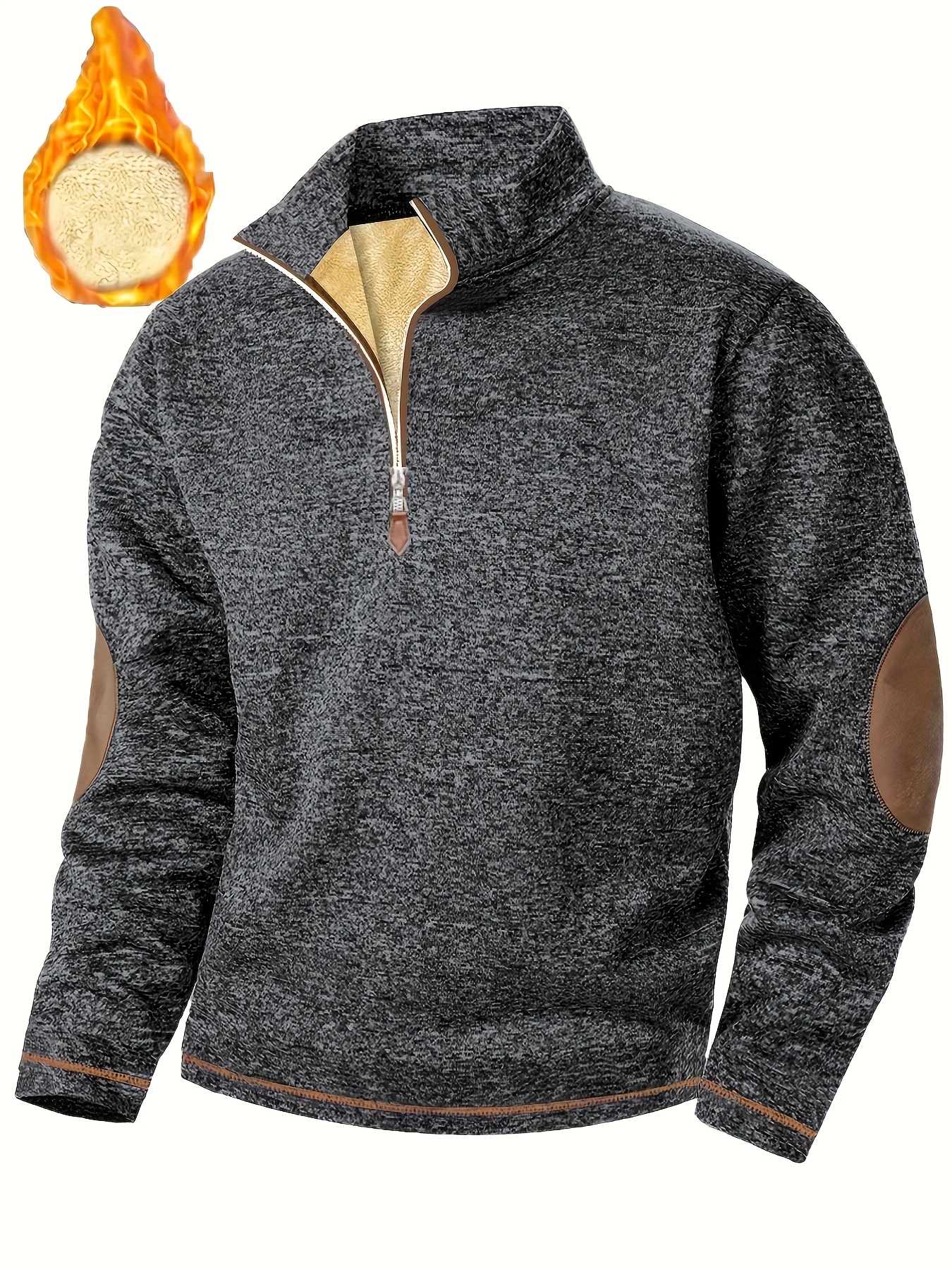 Men'S Cozy Fleece-Lined Zip-Up Sweater - Casual Stand Collar, Long Sleeve, Solid Color, Regular Fit, Perfect for Fall & Winter, Warm & Stylish Outerwear, Winter Clothing | Zipup Sweater | Fleece Lined Sweater, Knit, Men'S Collar/neck Sweater, Men'S Sweatshirt, Men'S Stand-up Collar Sweatshirt, Men'S Autumn/spring Clothes, Men Pullover, Men Winter Pullover, Men Clothe, Men Jumper
