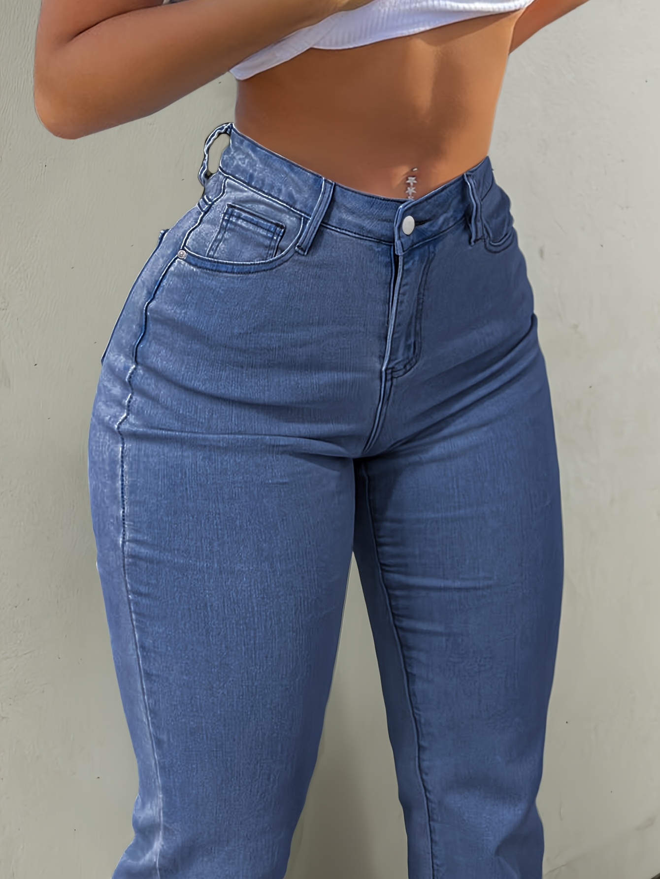 High-Waisted Stretch Jeans for Women with a Bootcut Design, Available in Solid Colors, Perfect for Casual And Versatile Wear. - Image 9