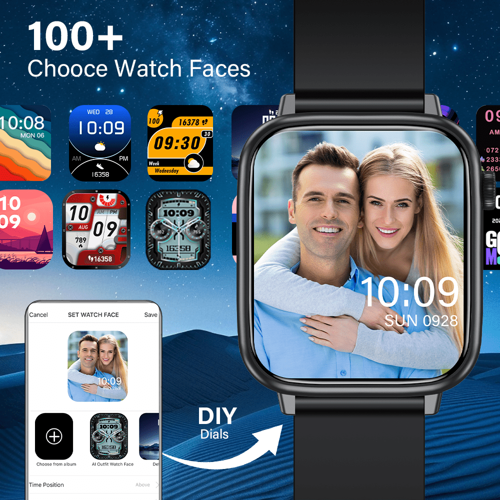 LAXASFIT Smart Watch for Men & Women - IP68 Waterproof, 4.7cm Full Touch Display, Wireless Calls, Music Control, Camera Remote, Alarm Clock, Stopwatch, Weather Reminder, Pedometer, Calorie Tracker, Distance Tracking, USB Rechargeable