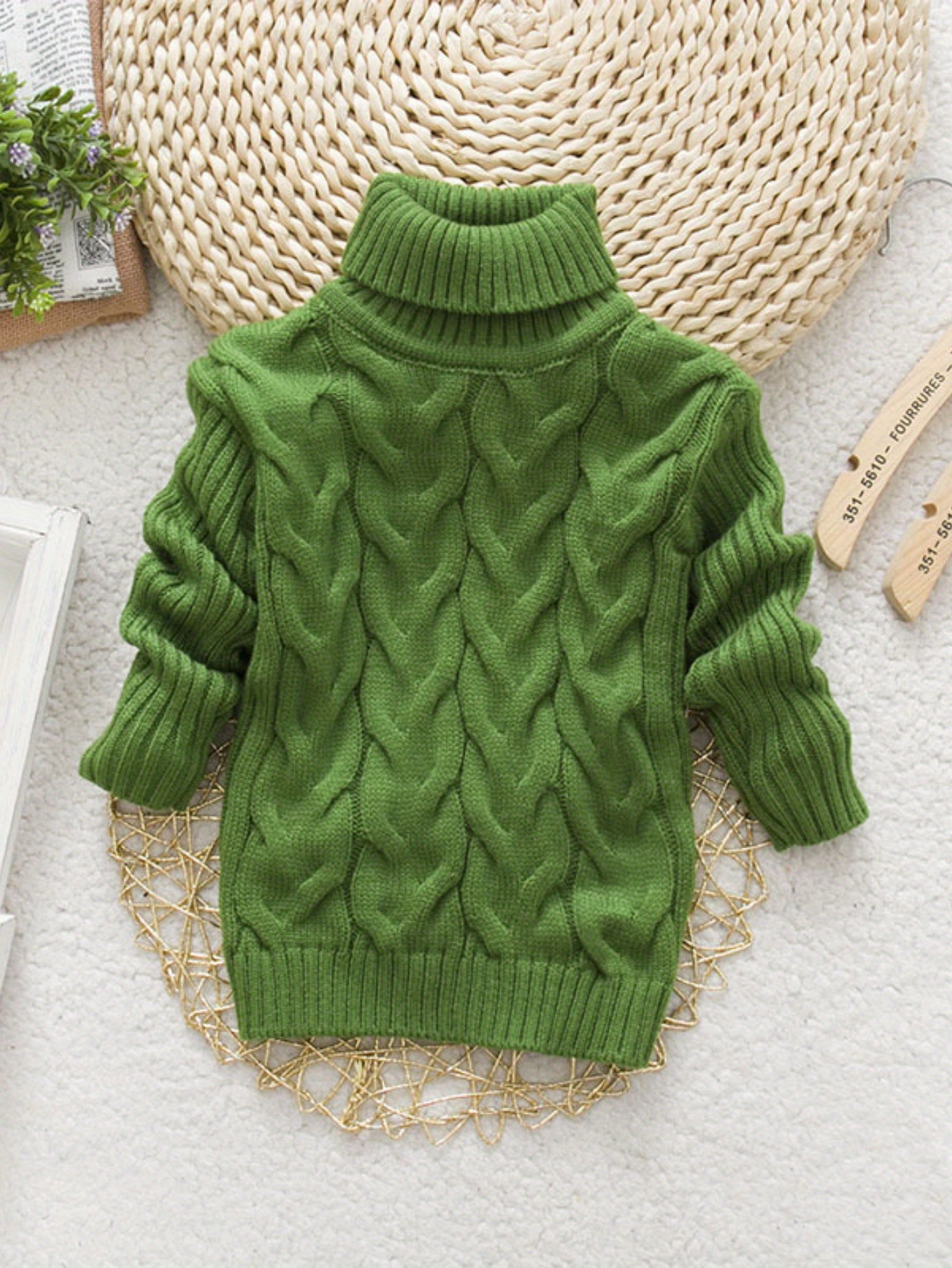 [Kids' | Casual Sweater] 1pc Kids' Casual High Neck Sweater | Solid Color Knit Pullover with Torsade Pattern, Stretch Fabric, Long Sleeve Top | for Boys and Girls - Autumn/Winter Collection