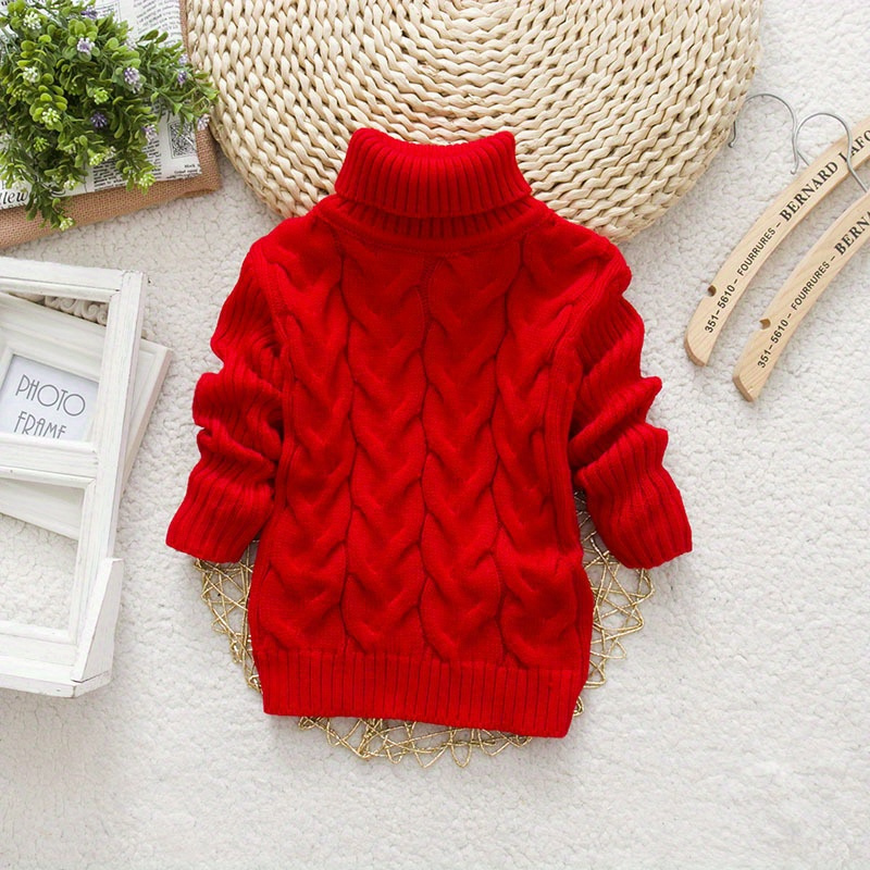 [Kids' | Casual Sweater] 1pc Kids' Casual High Neck Sweater | Solid Color Knit Pullover with Torsade Pattern, Stretch Fabric, Long Sleeve Top | for Boys and Girls - Autumn/Winter Collection
