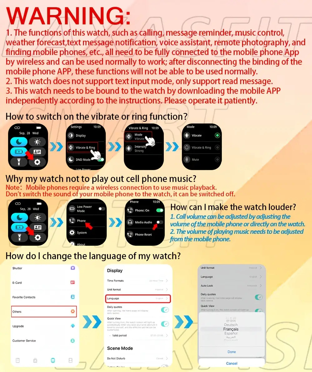 LAXASFIT Smart Watch for Men & Women - IP68 Waterproof, 4.7cm Full Touch Display, Wireless Calls, Music Control, Camera Remote, Alarm Clock, Stopwatch, Weather Reminder, Pedometer, Calorie Tracker, Distance Tracking, USB Rechargeable