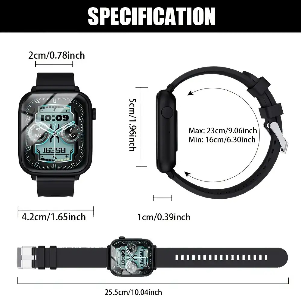 LAXASFIT Smart Watch for Men & Women - IP68 Waterproof, 4.7cm Full Touch Display, Wireless Calls, Music Control, Camera Remote, Alarm Clock, Stopwatch, Weather Reminder, Pedometer, Calorie Tracker, Distance Tracking, USB Rechargeable