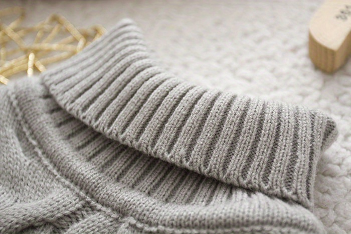 [Kids' | Casual Sweater] 1pc Kids' Casual High Neck Sweater | Solid Color Knit Pullover with Torsade Pattern, Stretch Fabric, Long Sleeve Top | for Boys and Girls - Autumn/Winter Collection