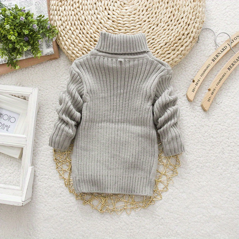 [Kids' | Casual Sweater] 1pc Kids' Casual High Neck Sweater | Solid Color Knit Pullover with Torsade Pattern, Stretch Fabric, Long Sleeve Top | for Boys and Girls - Autumn/Winter Collection